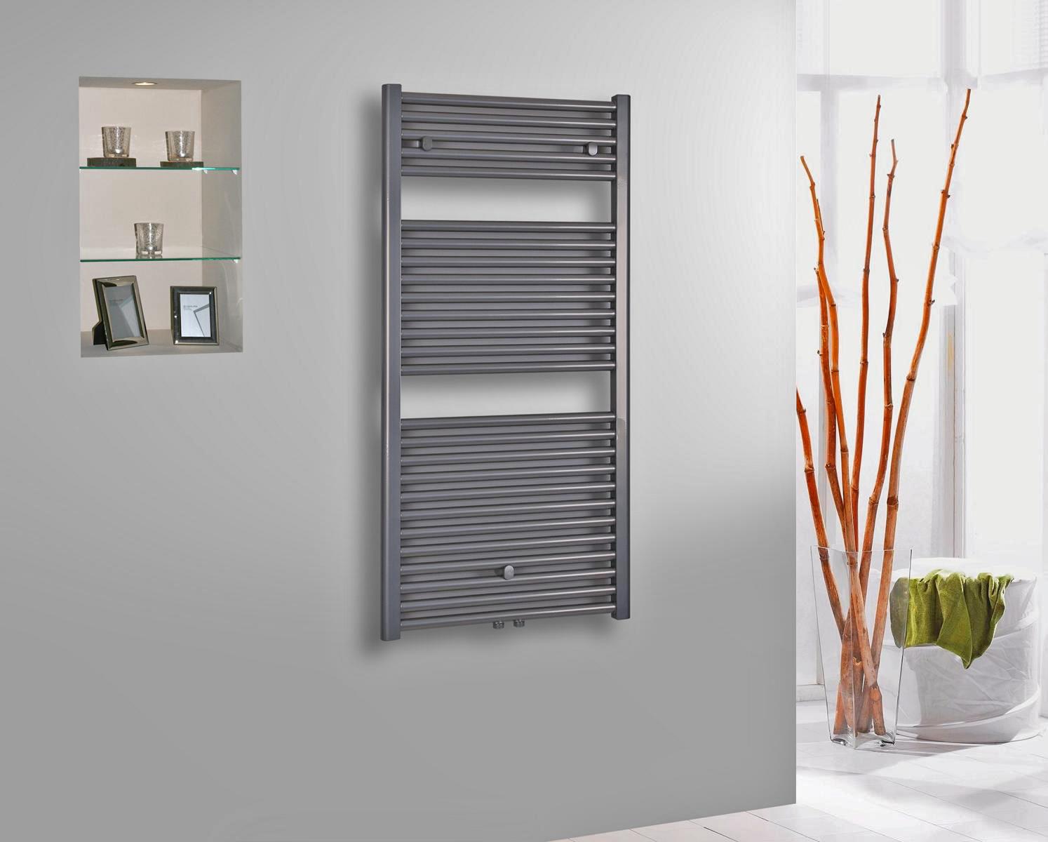 BADHEIZKÖRPER Design Bremen 2 121x60cm 1018 Watt Edelstahl-Optik SZAGATO Handtuchheizkörper Mittelanschluss Handtuchwärmer Mittelanschluss