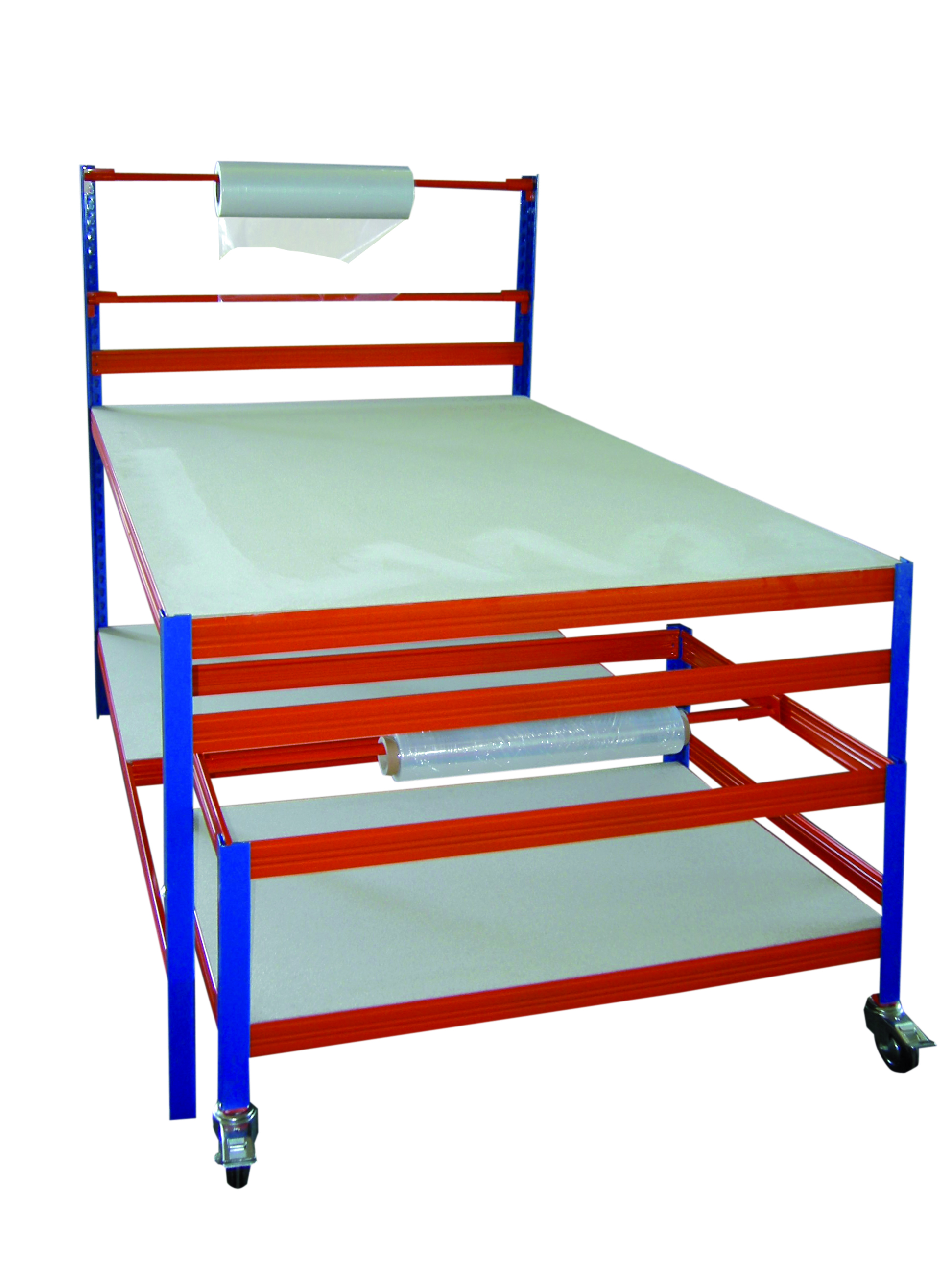 Packtisch 300 kg Profi 2 HxBxT 150x180x120cm SZAGATO inkl. Rollwagen 55x80x120cm blau - orange Verpackungstisch Verpackungsstation Pakete Pakettisch