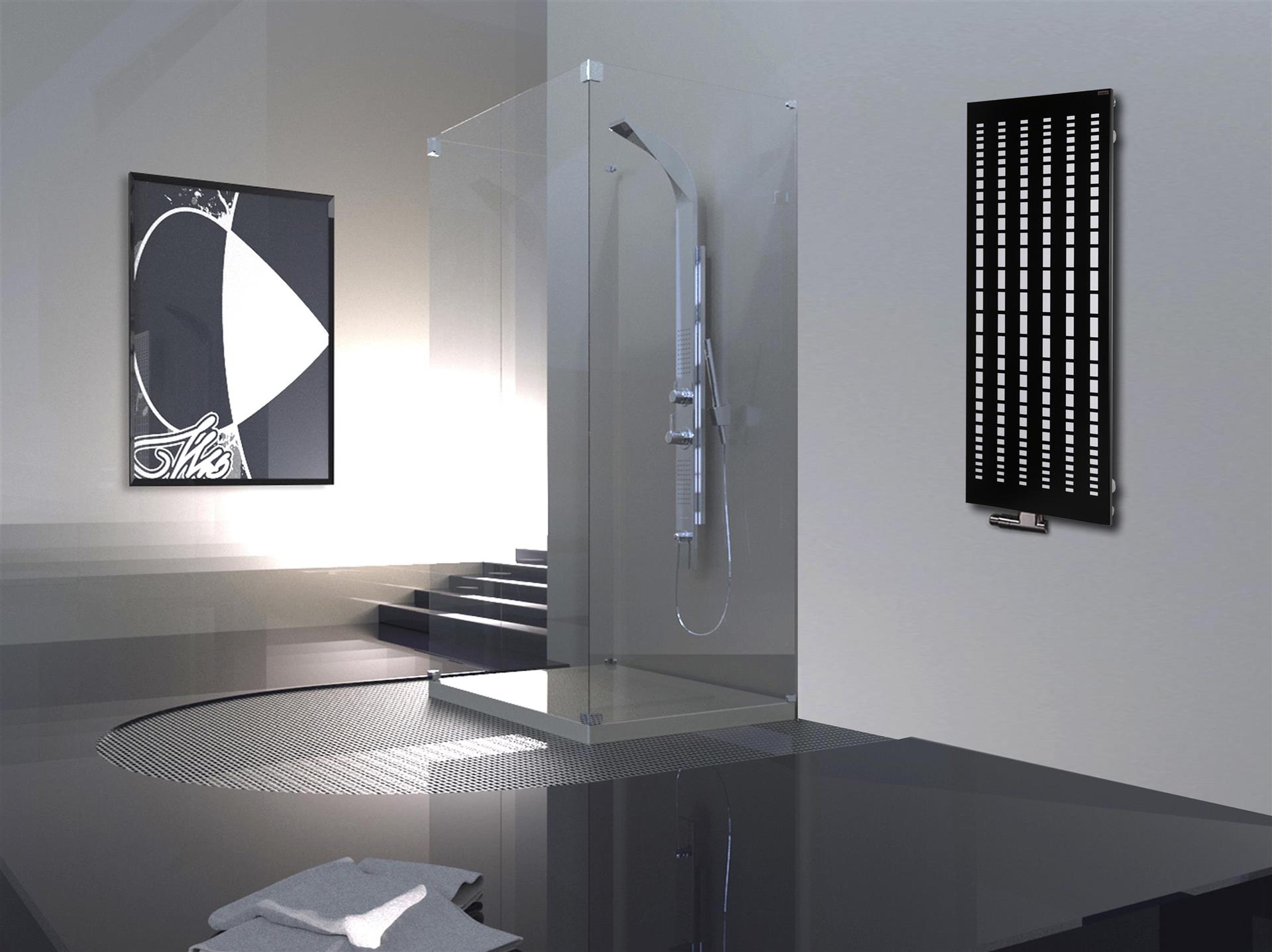 BADHEIZKÖRPER Design broken Mirror 2 120x47cm 799 Watt schwarz SZAGATO Designheizkörper Handtuchheizkörper mit Mittelanschluss Handtuchwärmer