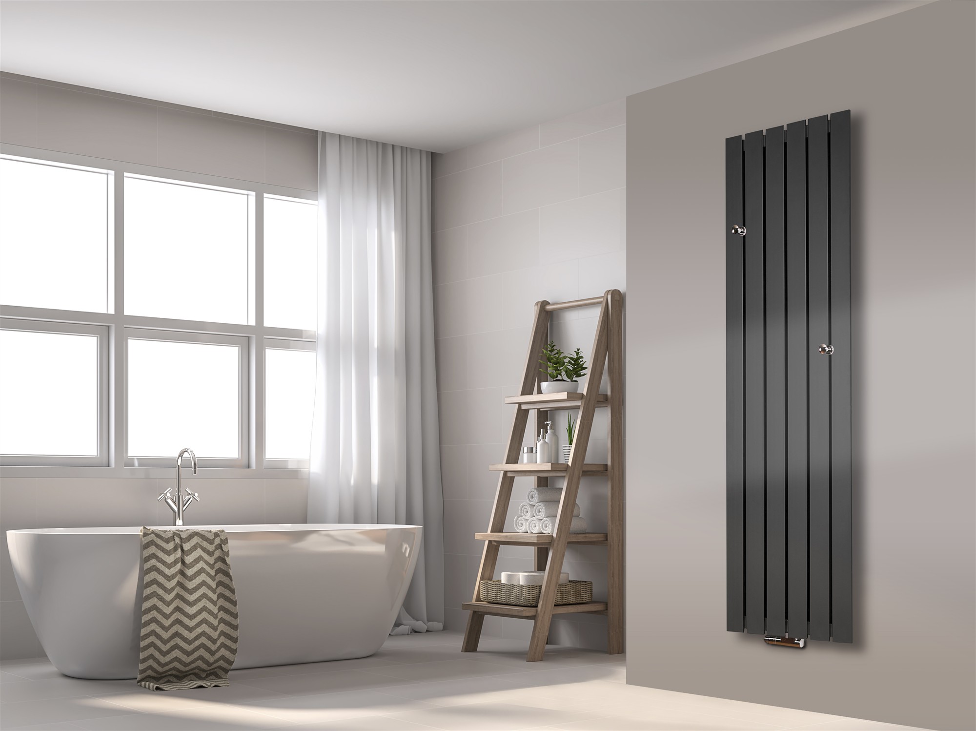 BADHEIZKÖRPER Design Peking 3 180x47cm anthrazit - moonstone (+ 2 Knopfhalter) SZAGATO Handtuchheizkörper mit Mittelanschluss Handtuchwärmer