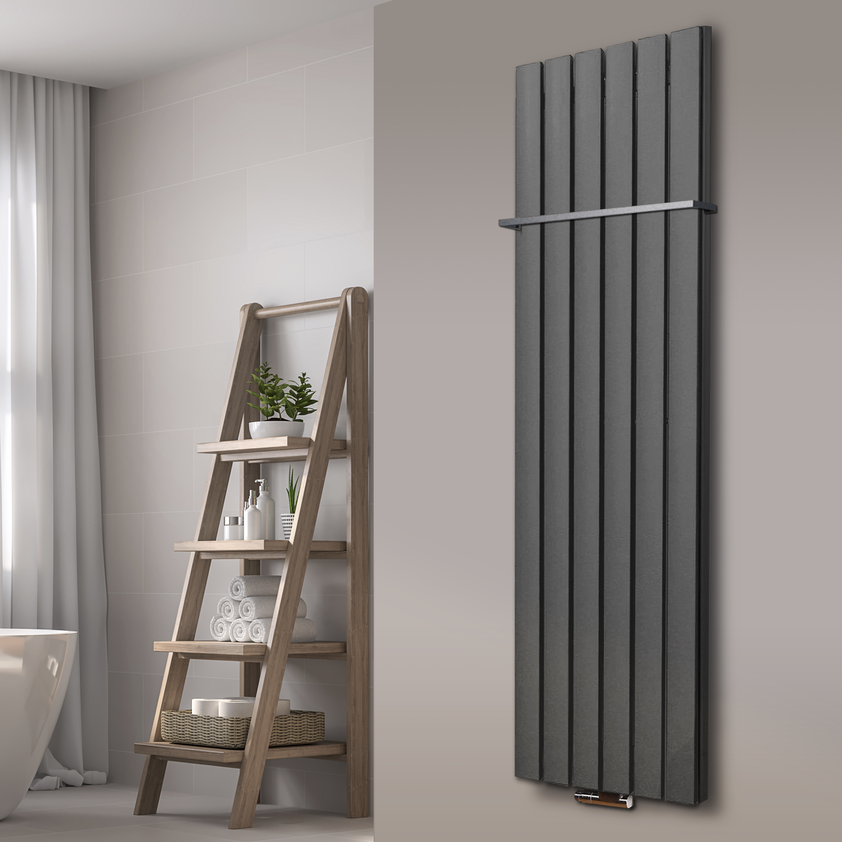 BADHEIZKÖRPER Design Peking 6 180x47cm 1964 Watt anthrazit - moonstone (+1 Halter 15mm) SZAGATO Handtuchheizkörper mit Mittelanschluss Handtuchwärmer