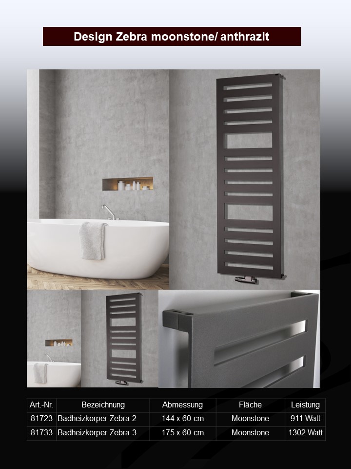 BADHEIZKÖRPER Design Zebra 3 175x60cm 1302 Watt anthrazit moonstone SZAGATO Designheizkörper Handtuchheizkörper mit Mittelanschluss Handtuchwärmer