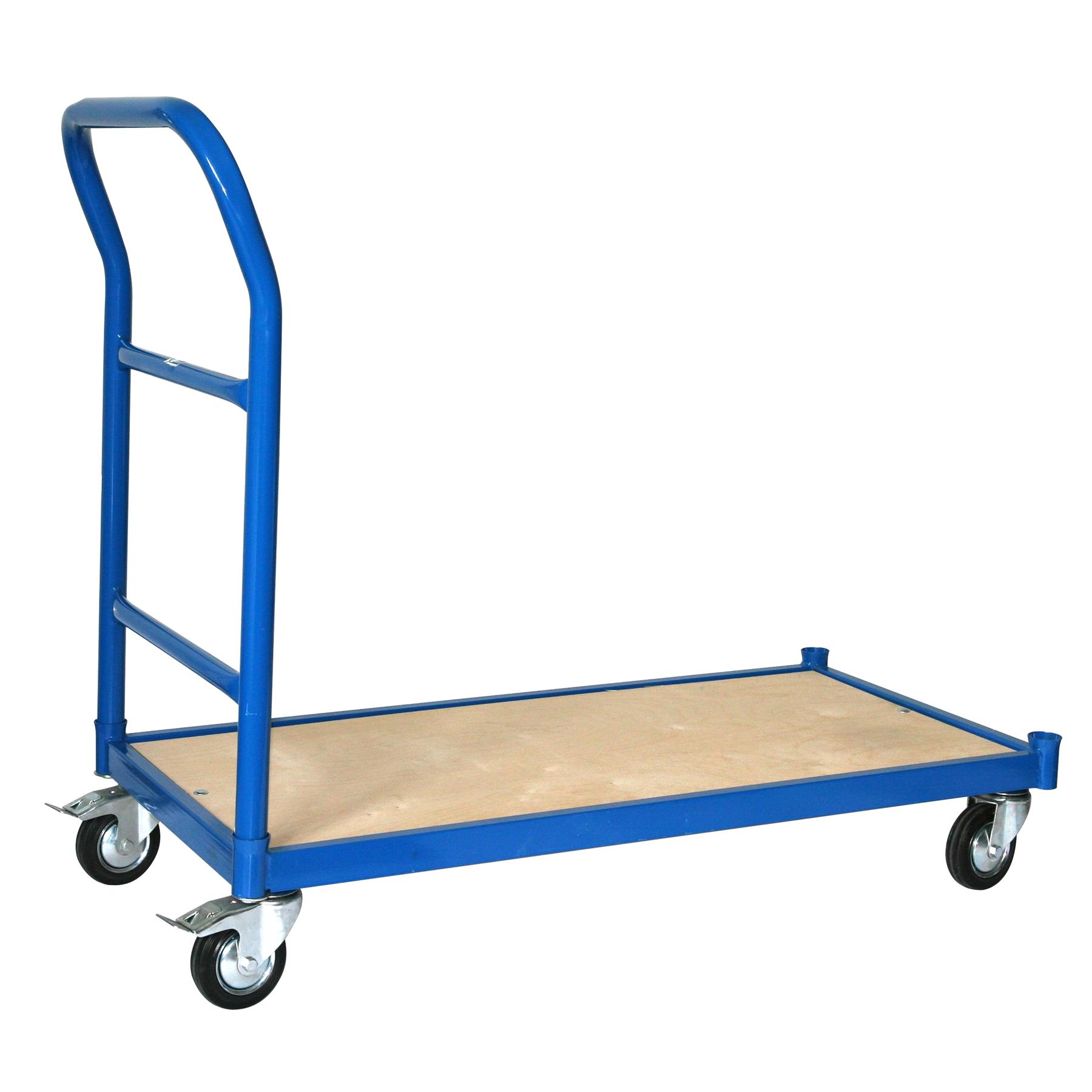250 kg PROFI Schiebebügelwagen 100x50cm 1 Schiebebügel , RAL 5017 blauPlattformwagen Tischwagen Schiebebügelwagen Rollwagen Rollregal Professional