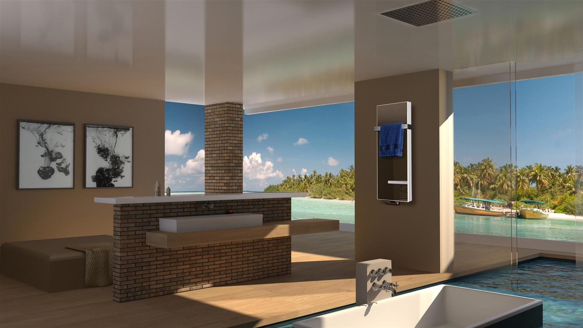 BADHEIZKÖRPER Spiegel Montevideo 5 120x47cm 1458 Watt Spiegel +1 Halter 50mm SZAGATO Designheizkörper Handtuchheizkörper mit Mittelanschluss