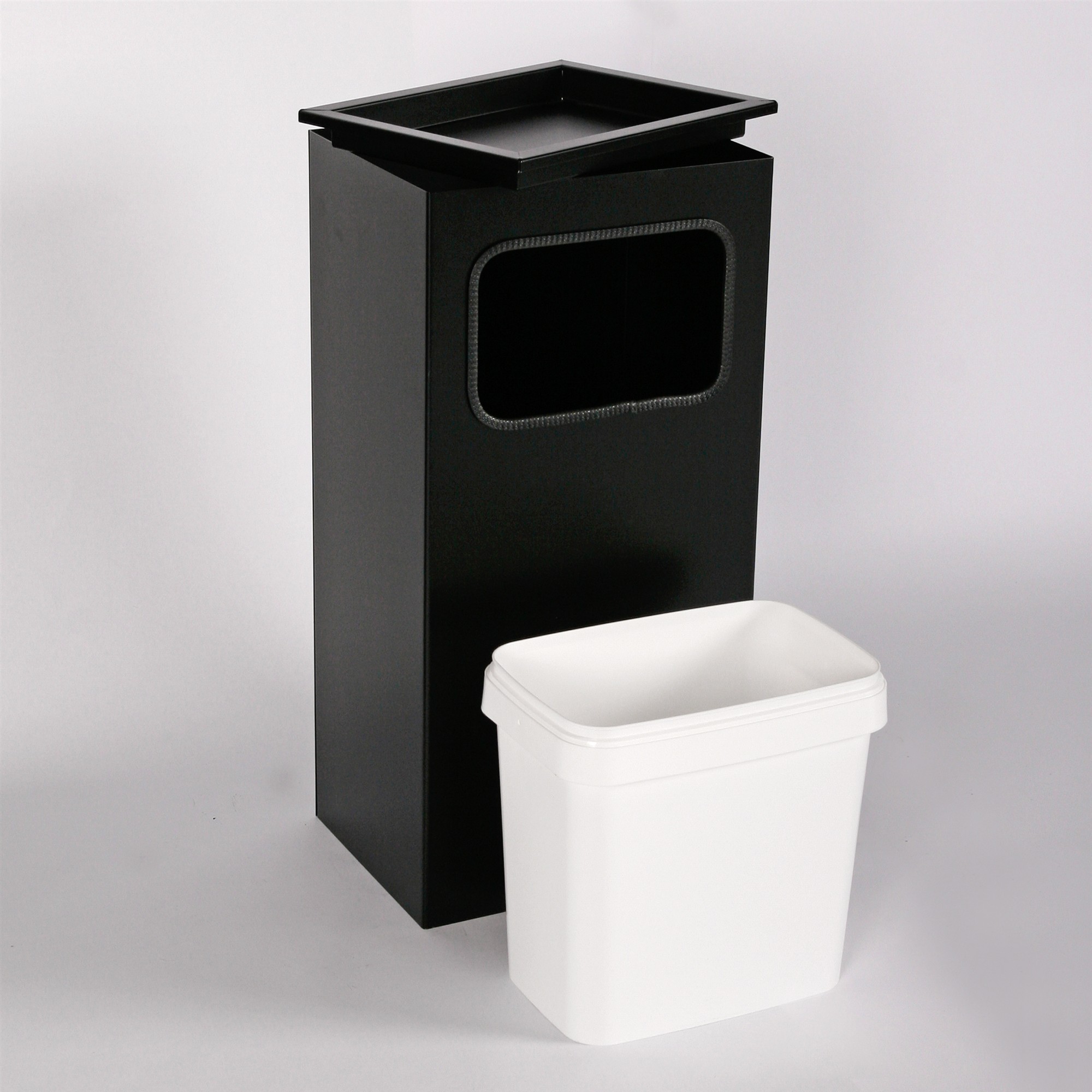 Aschenbecher mit Mülleimer Classic 62x30x23cm 12 ltr Schwarz inkl. Inneneimer SZAGATO Standascher Aschenbecher Abfalleimer Mülleimer mit Aschenbecher