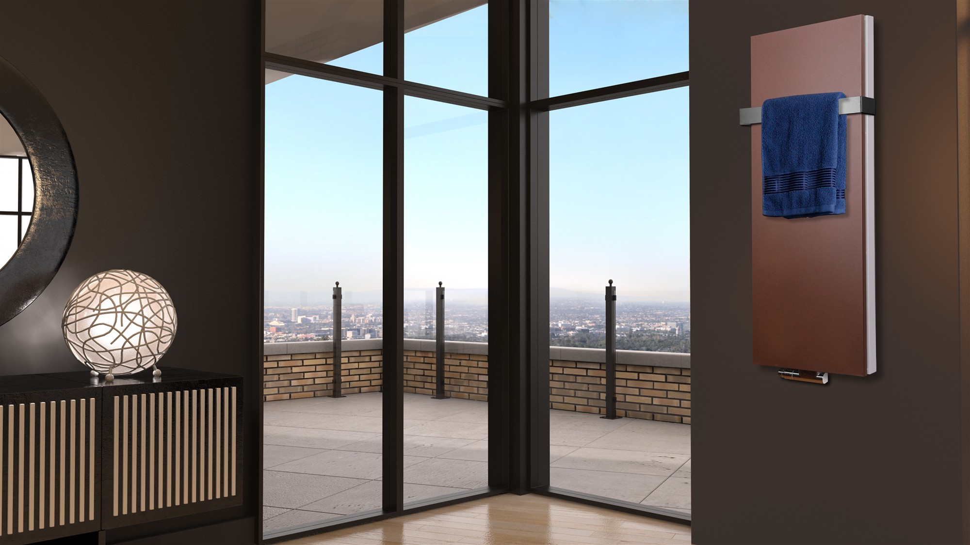BADHEIZKÖRPER Design Mirror Steel 5 120x47cm 1458 Watt braun (+1 Halter 50mm) SZAGATO Designheizkörper Handtuchheizkörper mit Mittelanschluss