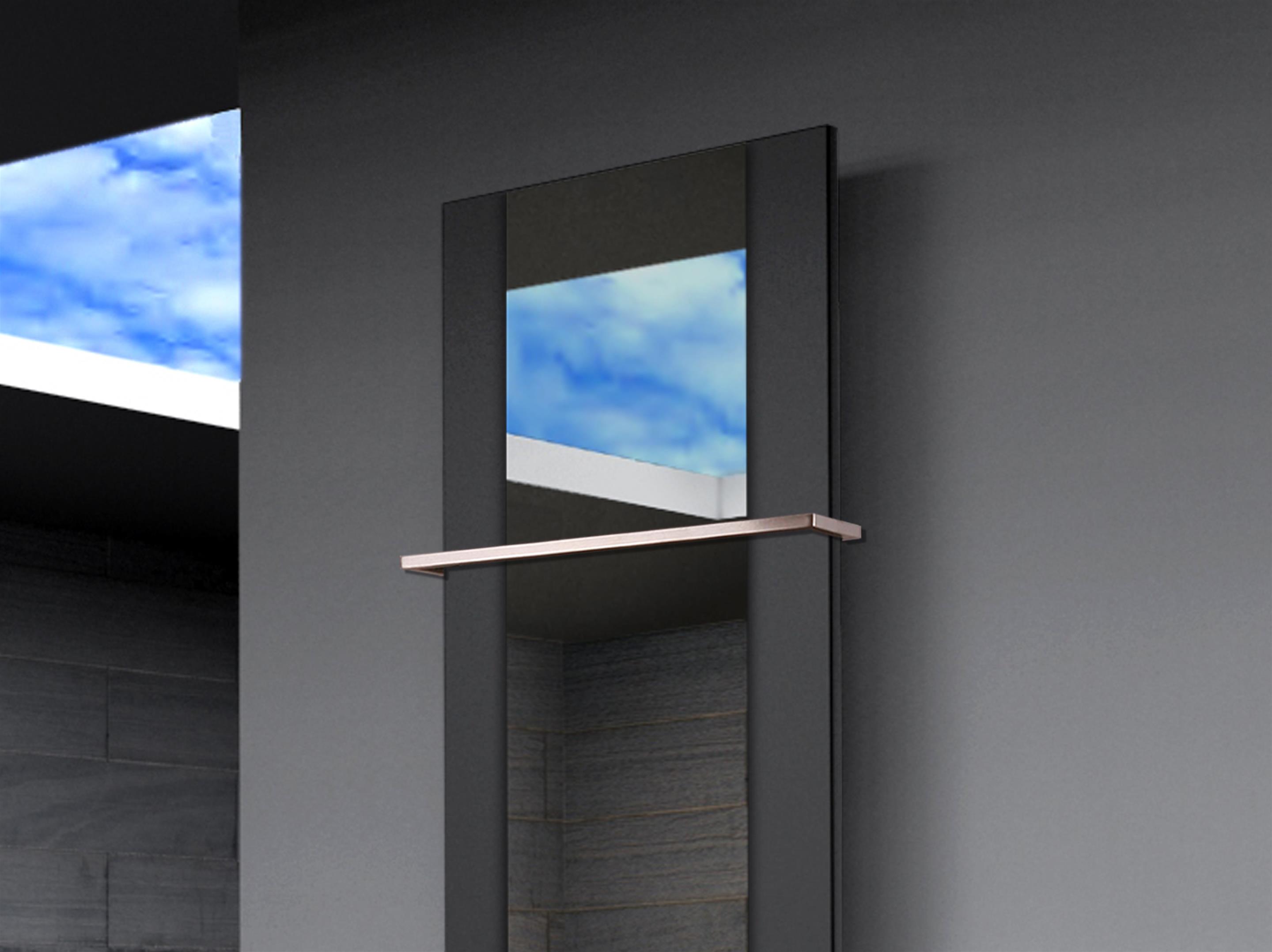 BADHEIZKÖRPER mit Spiegel Design Singapur 3 180x47cm 1118 Watt schwarz (+1 Halter 15mm) SZAGATO Designheizkörper Mittelanschluss Handtuchwärmer