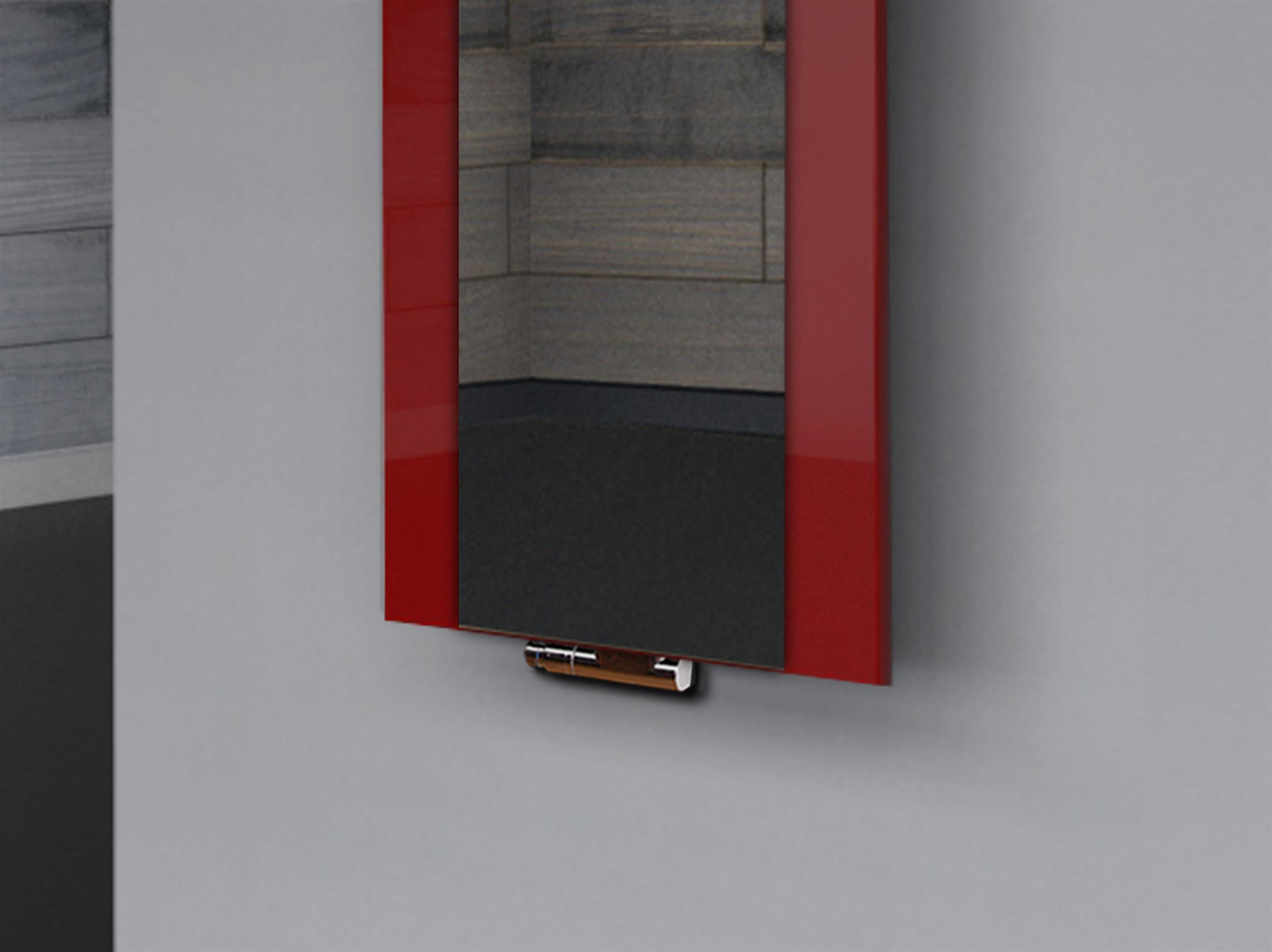 BADHEIZKÖRPER mit Spiegel Design Singapur 2 120x47cm 799 Watt rot  (+1 Halter 50mm) SZAGATO Designheizkörper mit Mittelanschluss Handtuchwärmer