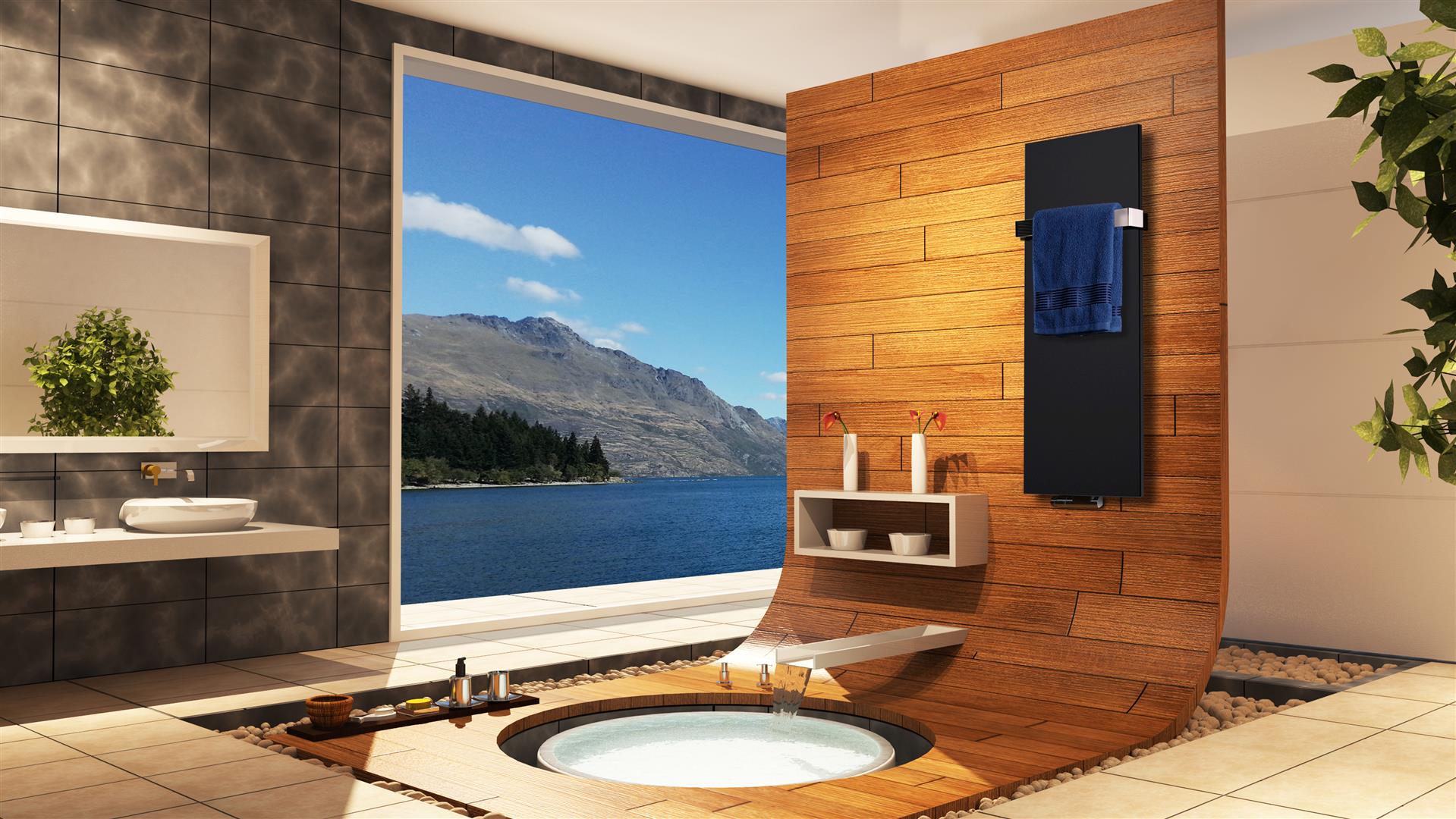BADHEIZKÖRPER Design Mirror Steel 2 120x47cm 799 Watt schwarz (+1 Halter glänzend 50mm) SZAGATO Designheizkörper mit Mittelanschluss Handtuchwärmer