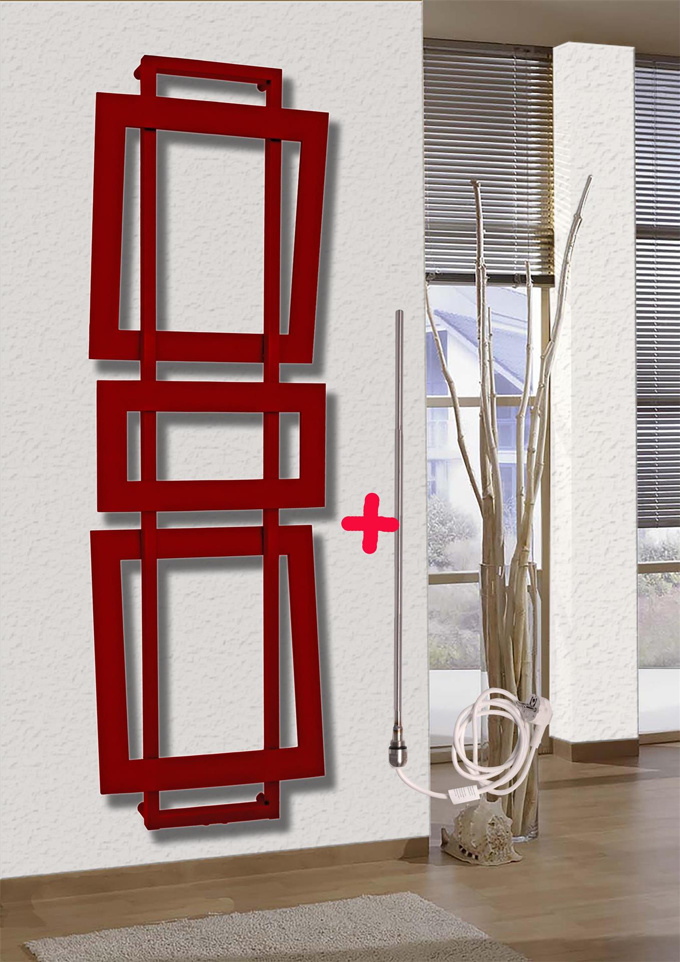 BADHEIZKÖRPER Design ART I 180x60cm 1019 Watt rot (+ Heizstab 900Watt) SZAGATO Designheizkörper Handtuchheizkörper mit Mittelanschluss Handtuchwärmer