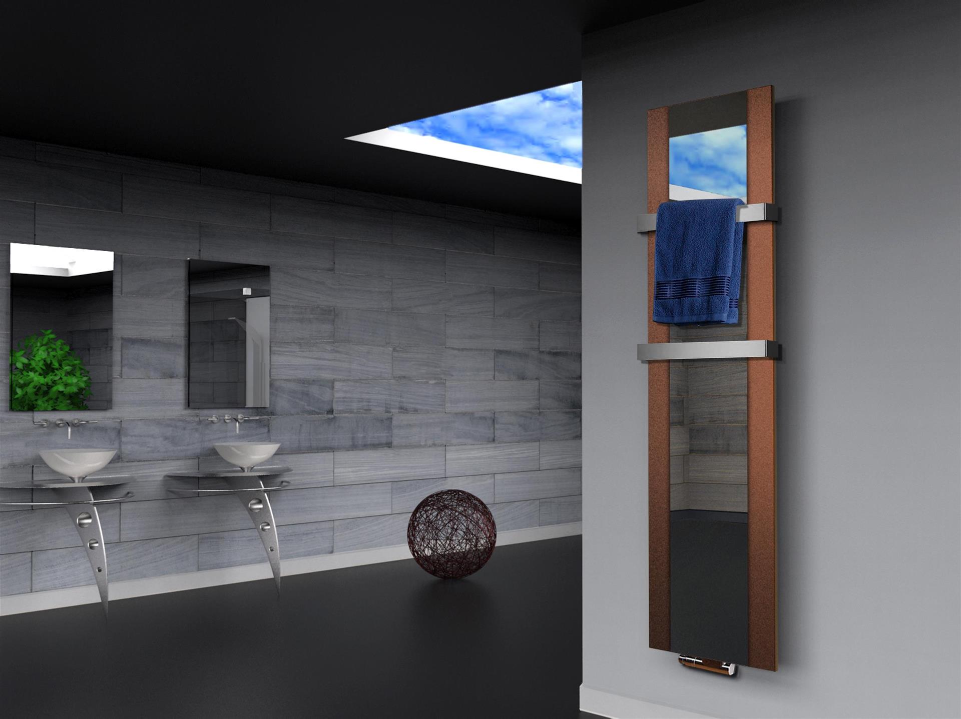 BADHEIZKÖRPER mit Spiegel Design Singapur 3 180x47cm 1118 Watt braun  (+2 Halter 50mm) SZAGATO Designheizkörper mit Mittelanschluss Handtuchwärmer