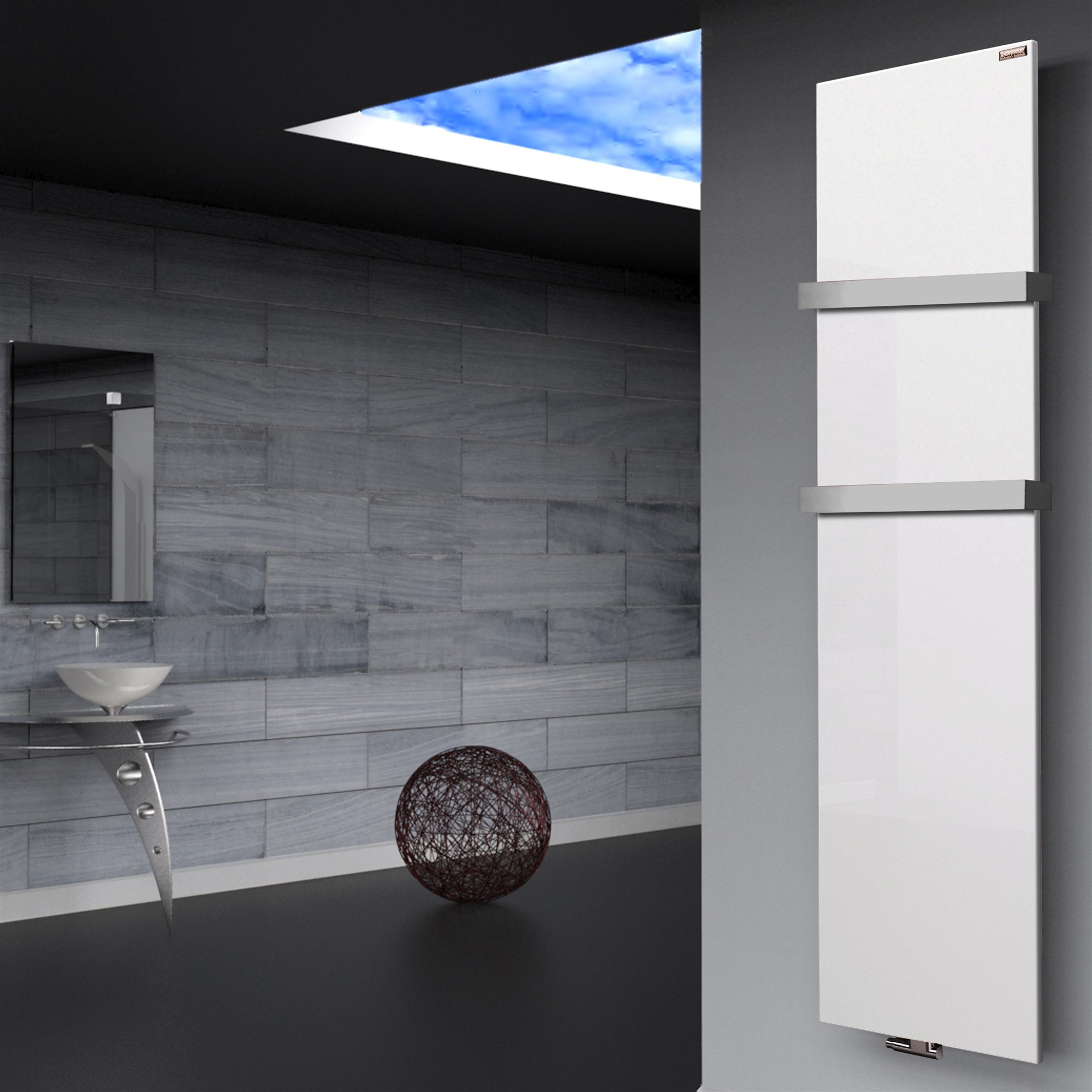 BADHEIZKÖRPER Design Mirror Steel 3 180x47cm 1118 Watt weiß (+2 Halter 50mm) SZAGATO Designheizkörper Handtuchheizkörper mit Mittelanschluss