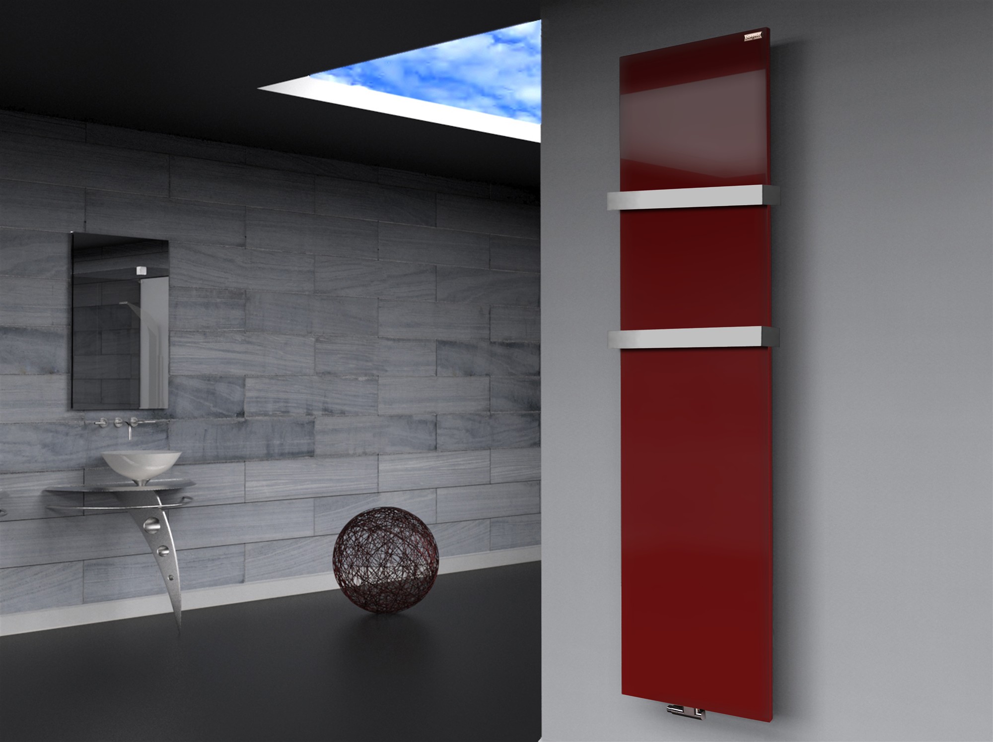 BADHEIZKÖRPER Design Mirror Steel 3 180x47cm 1118 Watt rot (RAL 3004) (+2 Halter 50mm) SZAGATO Designheizkörper mit Mittelanschluss Handtuchwärmer