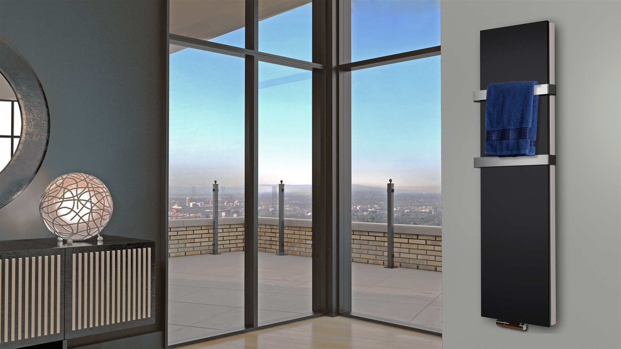 BADHEIZKÖRPER Design Mirror Steel 6 180x47cm 1964 Watt schwarz (+2 Halter 50mm) SZAGATO Designheizkörper Handtuchheizkörper mit Mittelanschluss