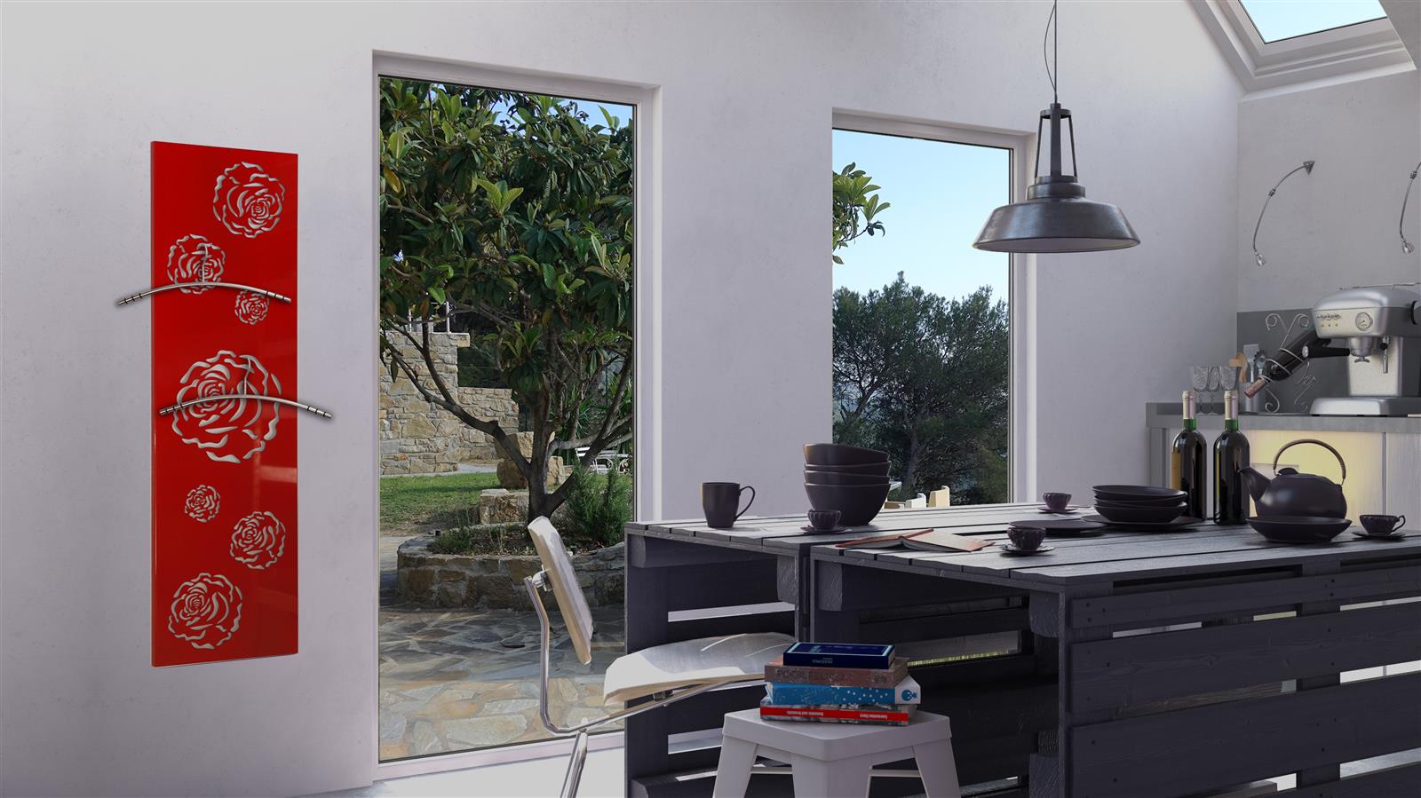 Wandgarderobe Design Rose 140x40cm rot SZAGATO Made in Germany Garderobenpaneel Garderobenleiste Garderobenleisten Flurgarderobe Garderobe Flur