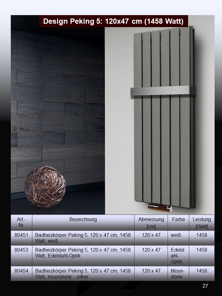 BADHEIZKÖRPER Design Peking 5 120x47cm 1458 Watt Edelstahloptik (+1 Halter 50mm glänzend) SZAGATO Designheizkörper Handtuchheizkörper mit Mittelanschluss Handtuchwärmer