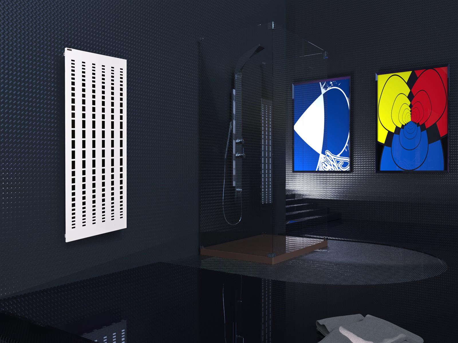 Badheizkörper mit LED Broken Mirror 2 120x47cm 799 Watt weiß SZAGATO Designheizkörper Handtuchheizkörper mit Mittelanschluss Handtuchwärmer