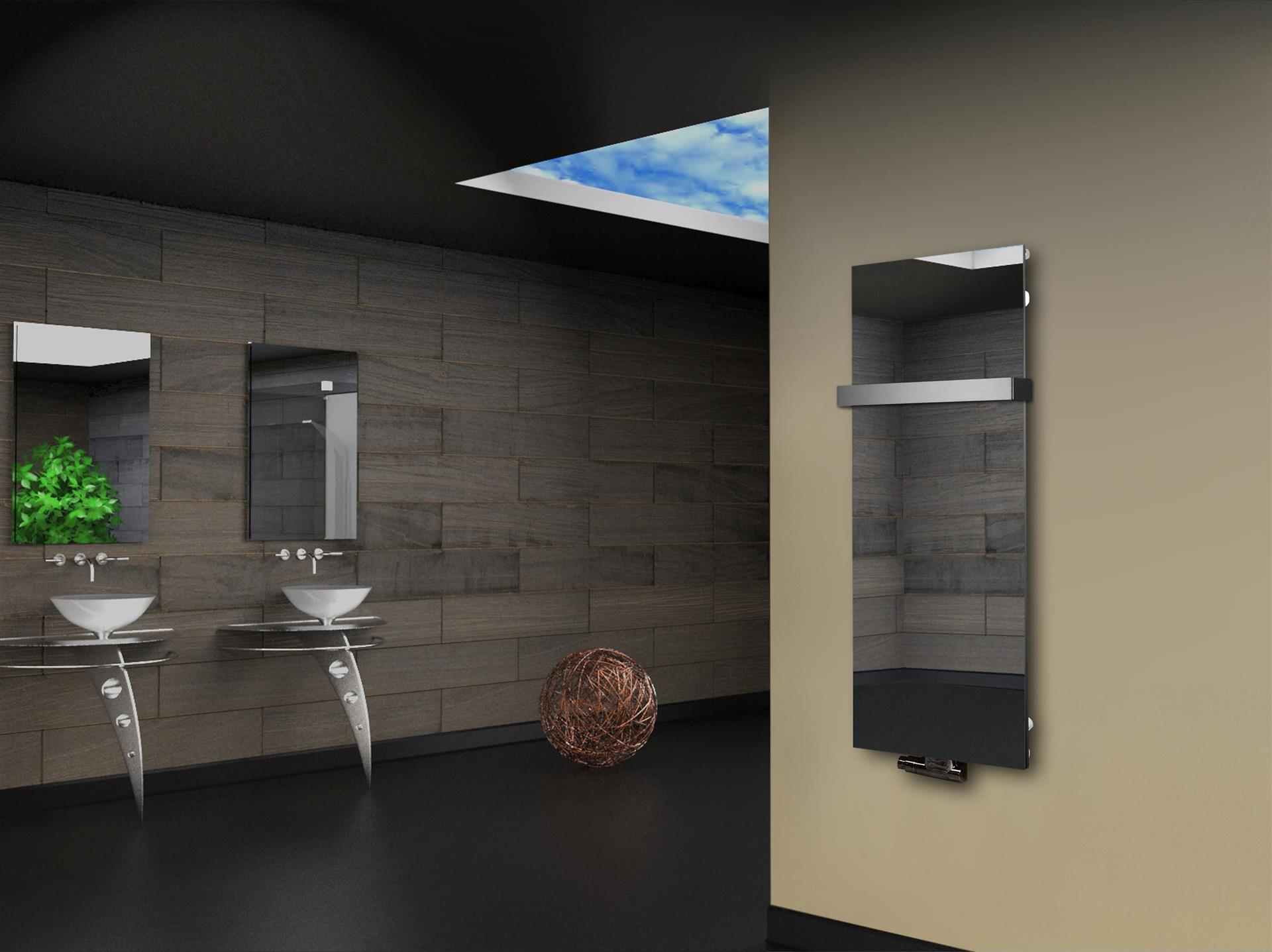 Badheizkörper mit Spiegel Design Montevideo 2 (Spiegelfront) 120x47cm 799 Watt Spiegel (+1 Halter 50mm) SZAGATO Designheizkörper mit Mittelanschluss