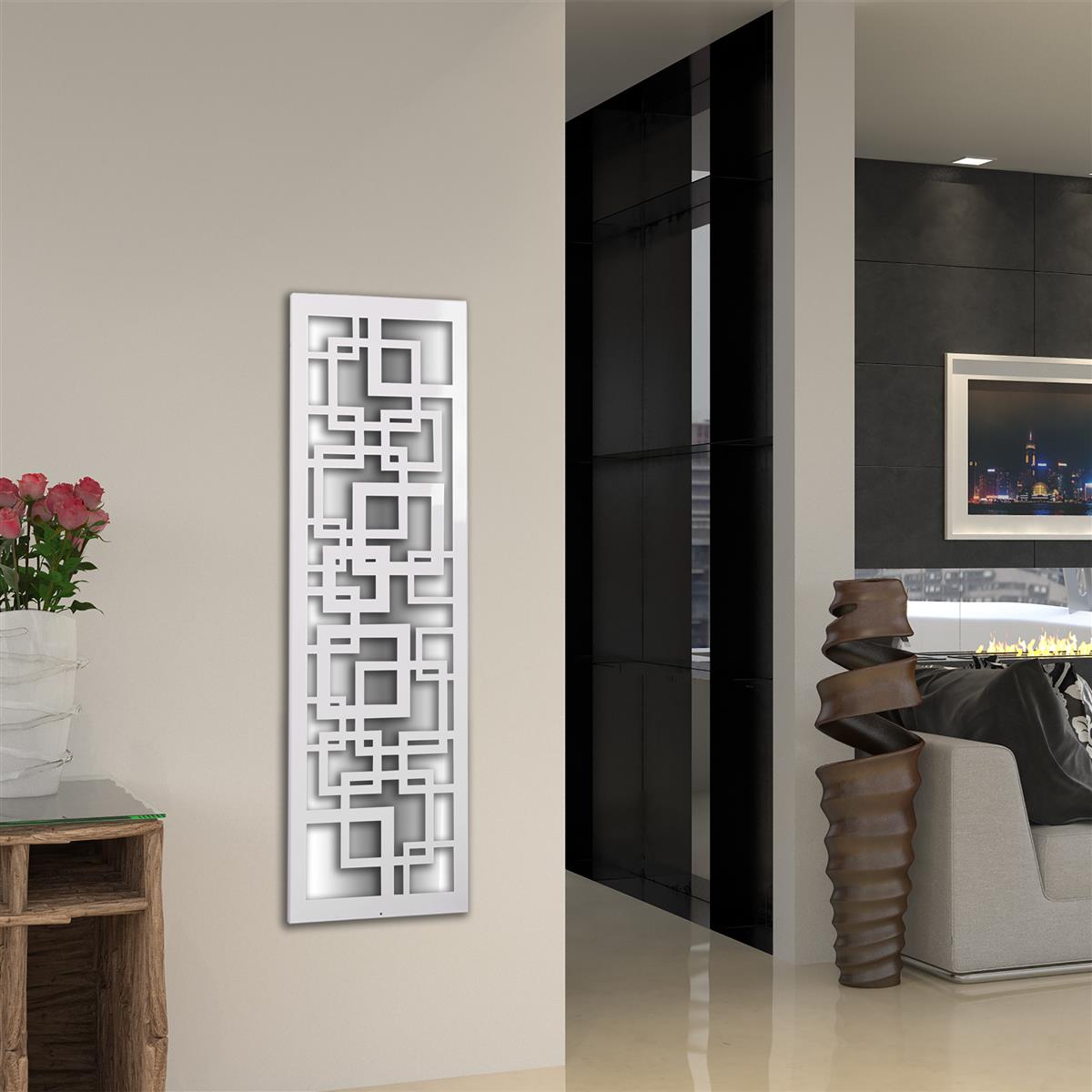 Wandgarderobe mit LED Quadrat 140x40cm weiß SZAGATO Made in Germany LED Wandgarderobe weiß Garderobenpaneel Garderobenleiste Flur-Garderobe mit LED
