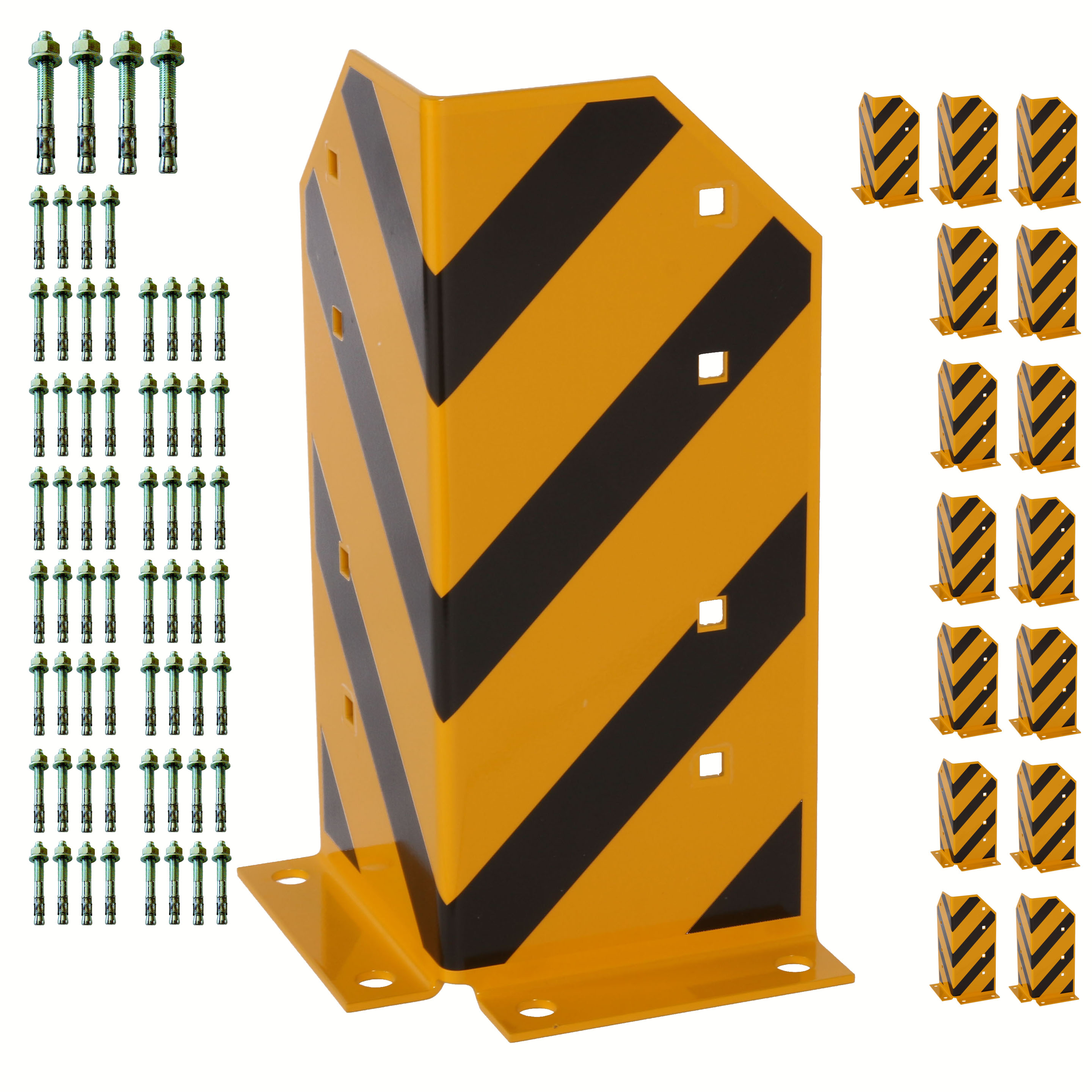 Rammschutz (16 Stück) 400x165x165x5 mm gerade inkl. 64 Einschlagdübel M12 SZAGATO Regal Anfahrschutz  Rammschutzbügel  Anfahrschutzecke Rammschutzecke