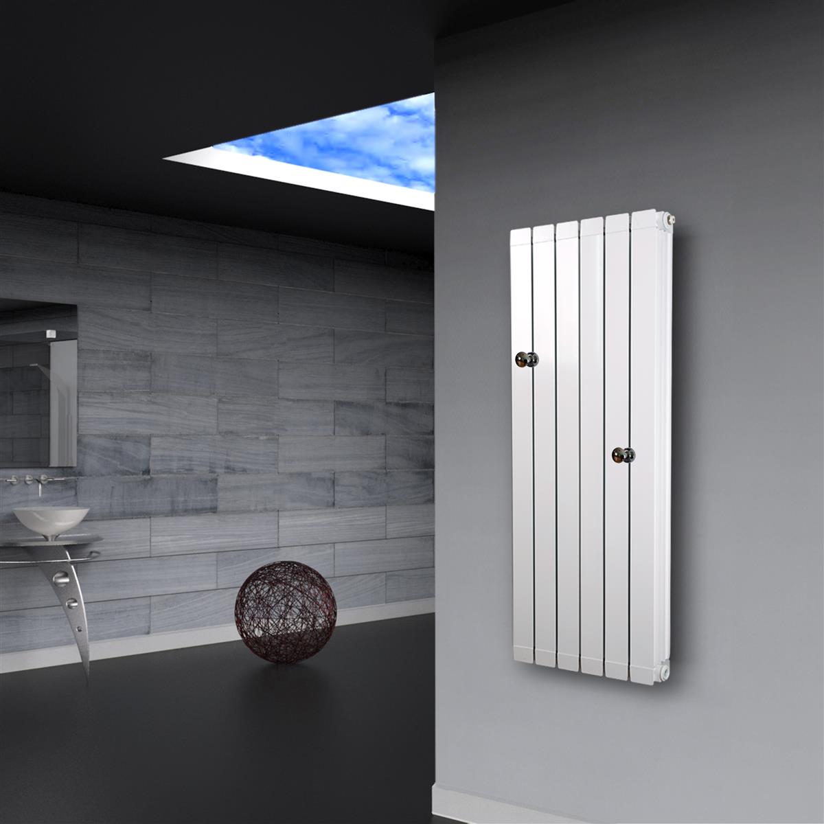 BADHEIZKÖRPER Design Aluminium 2 124 x 48 x 10cm 1295 Watt weiß + 2 Knopfhalter SZAGATO Designheizkörper Handtuchheizkörper mit Seitenanschluss