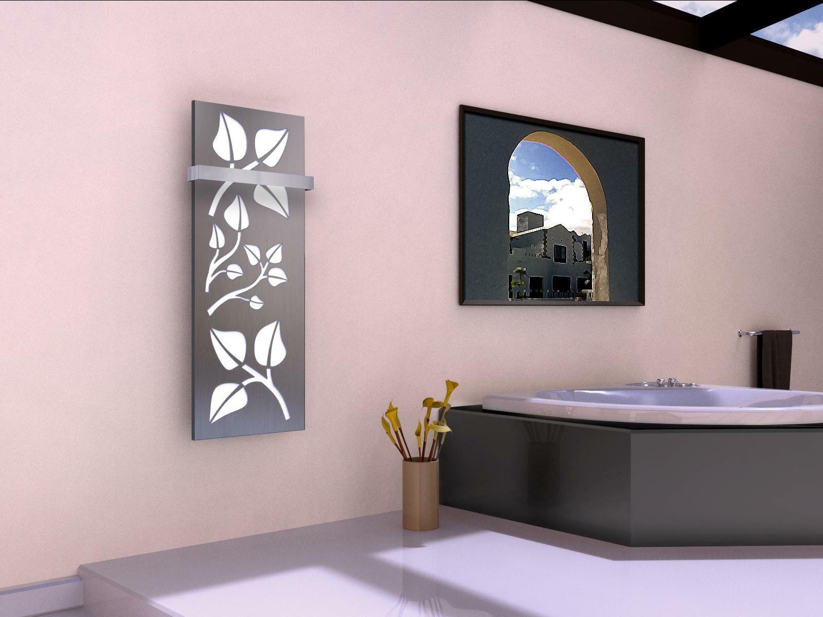 BADHEIZKÖRPER Design Leaves 2 120x47cm 799 Watt Edelstahl matt (+1 Halter 50mm) SZAGATO Designheizkörper mit Mittelanschluss Handtuchwärmer