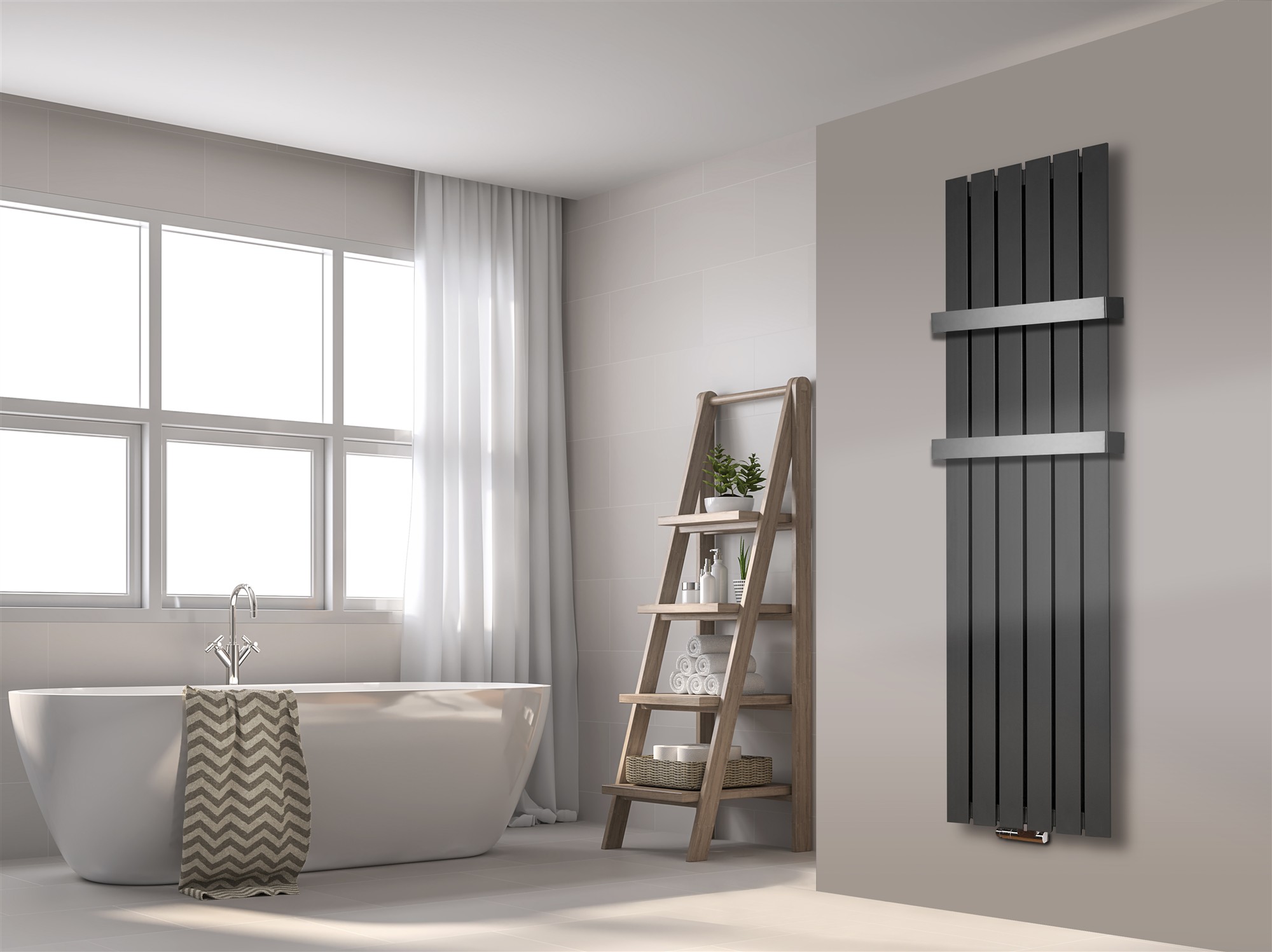 BADHEIZKÖRPER Design Peking 3 180x47cm anthrazit - moonstone (+2 Halter 50mm) SZAGATO Handtuchheizkörper mit Mittelanschluss Handtuchwärmer