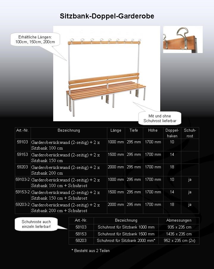 Garderobenbank mit Haken 2-seitig 2 Sitzbänke HxBxT 170x200x60cm Marke SZAGATO Umkleidebank Umkleide Sitzbank Garderobe mit Sitzbank Fussball