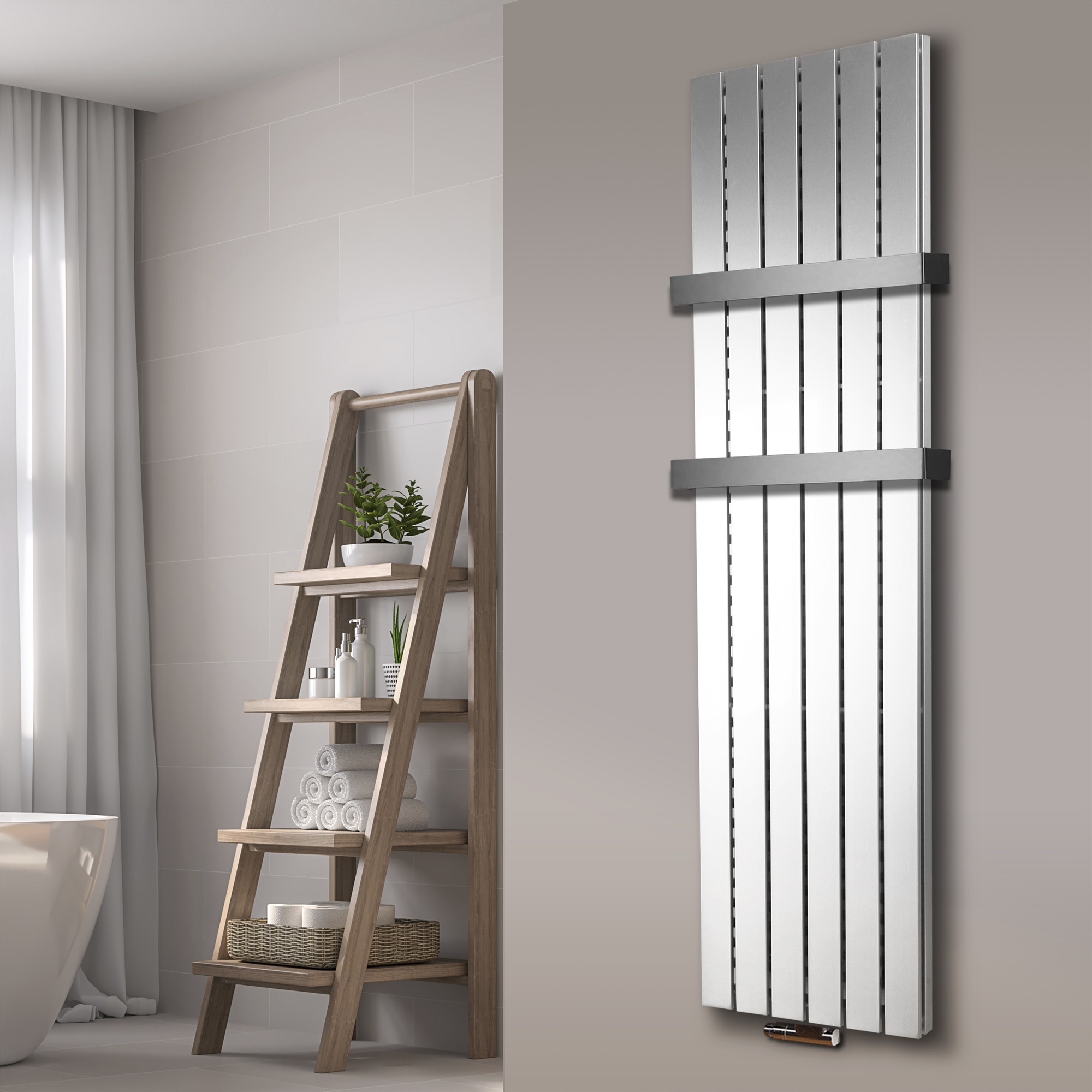 BADHEIZKÖRPER Design Peking 6 180x47cm 1964 Watt weiß (+2 Halter 50mm) SZAGATO Designheizkörper Handtuchheizkörper mit Mittelanschluss Handtuchwärmer