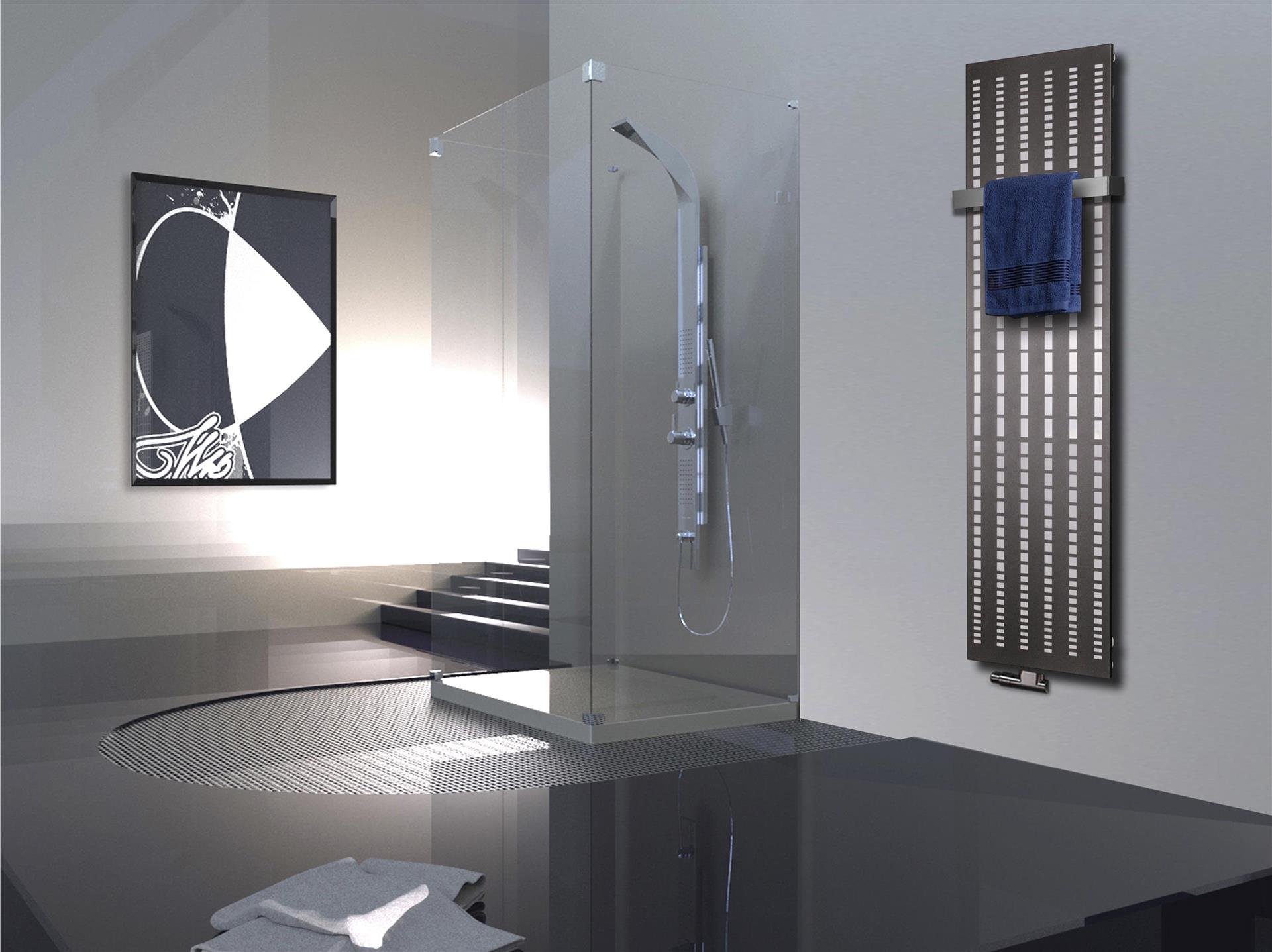 BADHEIZKÖRPER Design broken Mirror 3 180x47cm 1118Watt anthrazit - moonstone (+1 Halter 50mm) SZAGATO Designheizkörper Mittelanschluss Handtuchwärmer