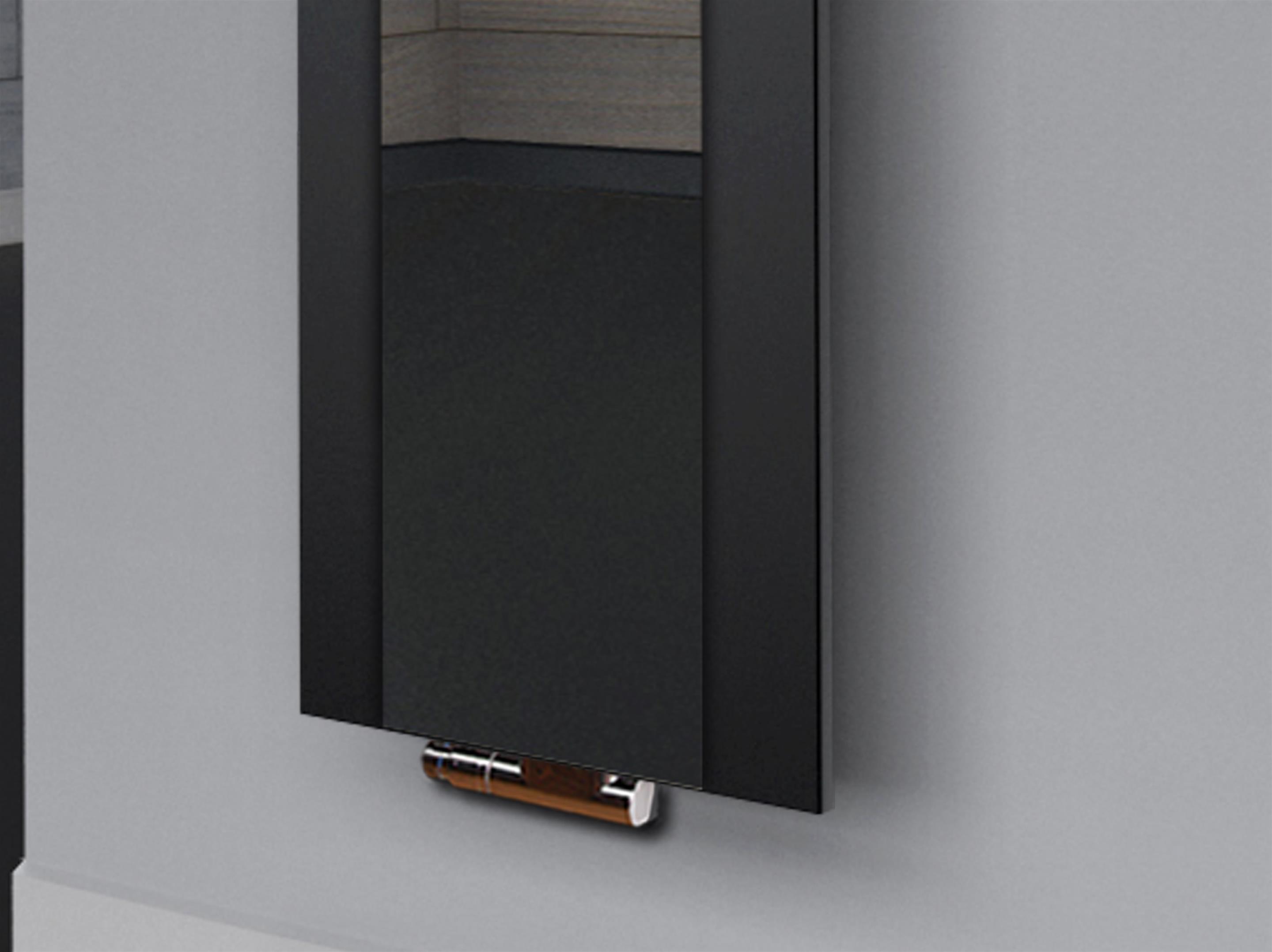 BADHEIZKÖRPER mit Spiegel Design Singapur 3 180x47cm 1118 Watt schwarz  (+2 Halter 50mm) SZAGATO Designheizkörper mit Mittelanschluss Handtuchwärmer