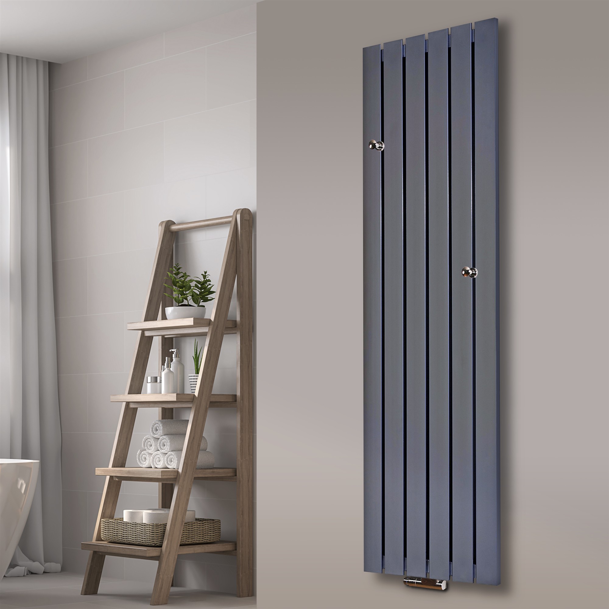 BADHEIZKÖRPER Design Peking 3 180x47cm Edelstahloptik (+ 2 Knopfhalter) SZAGATO Designheizkörper Handtuchheizkörper Mittelanschluss Handtuchwärmer