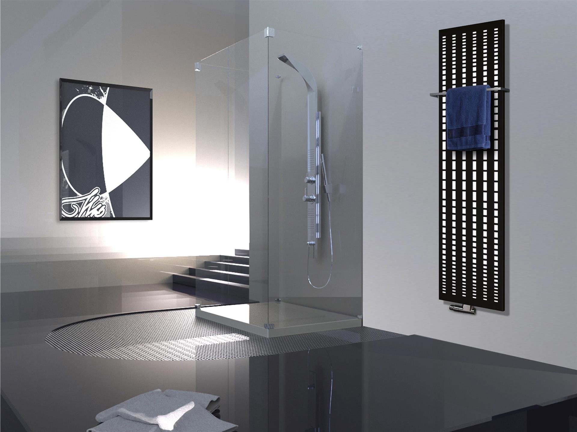 BADHEIZKÖRPER Design broken Mirror 3 180x47cm 1118Watt schwarz (+1 Halter 15mm) SZAGATO Designheizkörper Mittelanschluss Handtuchwärmer
