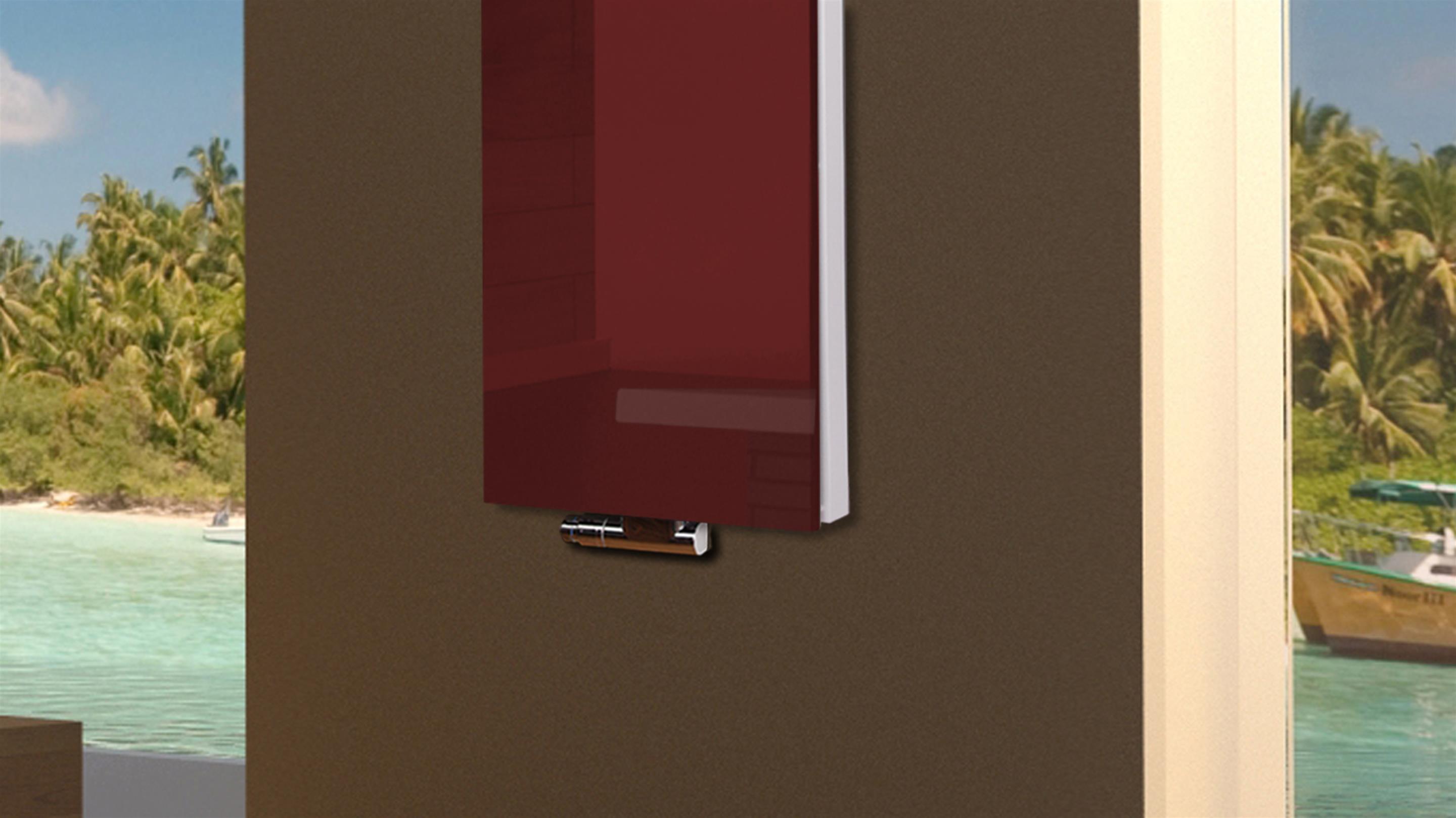 BADHEIZKÖRPER mit Glas Montevideo 5 Glasfront 120x47cm 1458 Watt rot SZAGATO Designheizkörper Handtuchheizkörper mit Mittelanschluss Handtuchwärmer