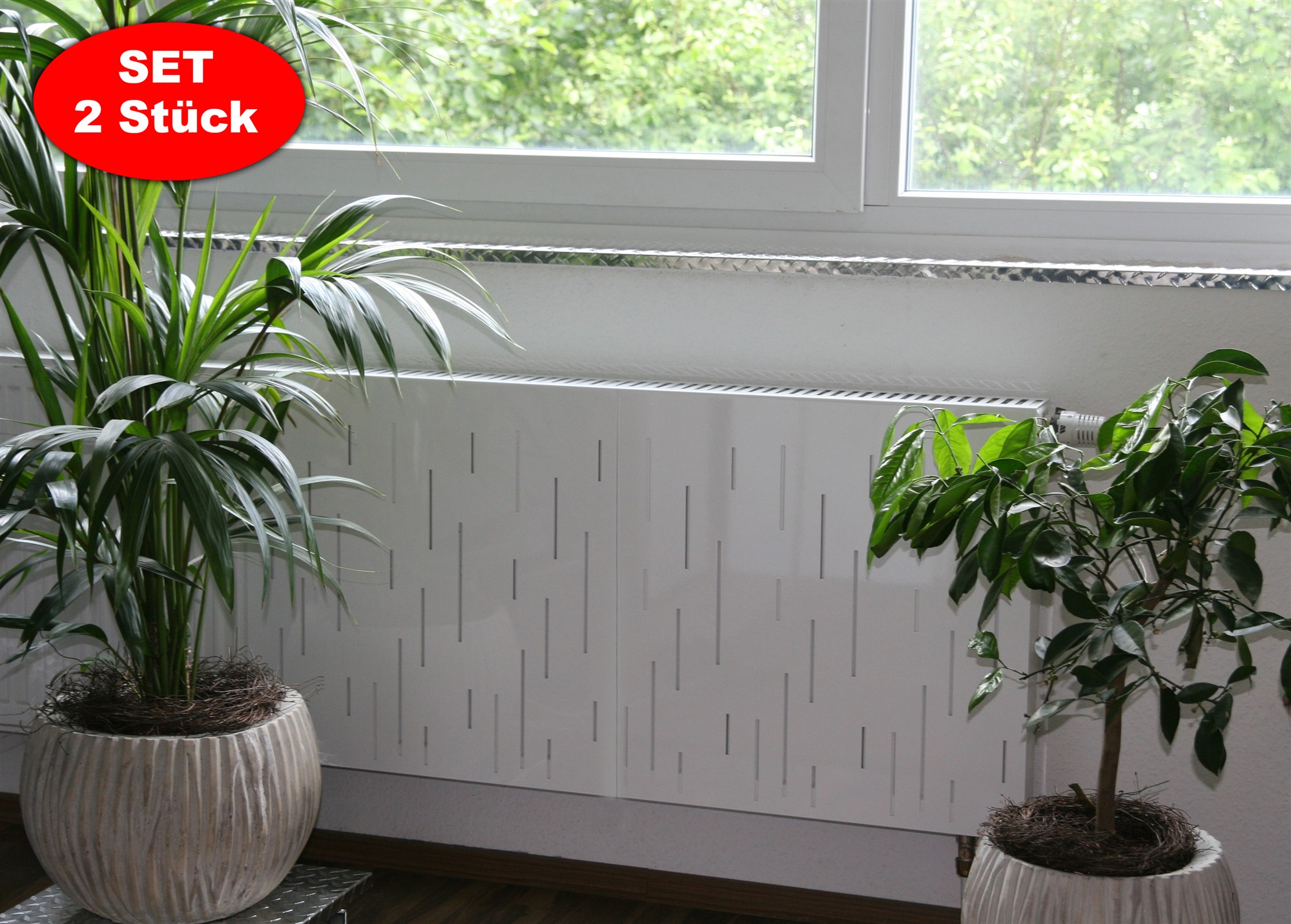 Heizkörperverkleidung 60 x 60cm Design Rain weiß (SET=2 Stück) SZAGATO Heizungsverkleidung Verkleidung Heizkörper Abdeckung für Heizkörper