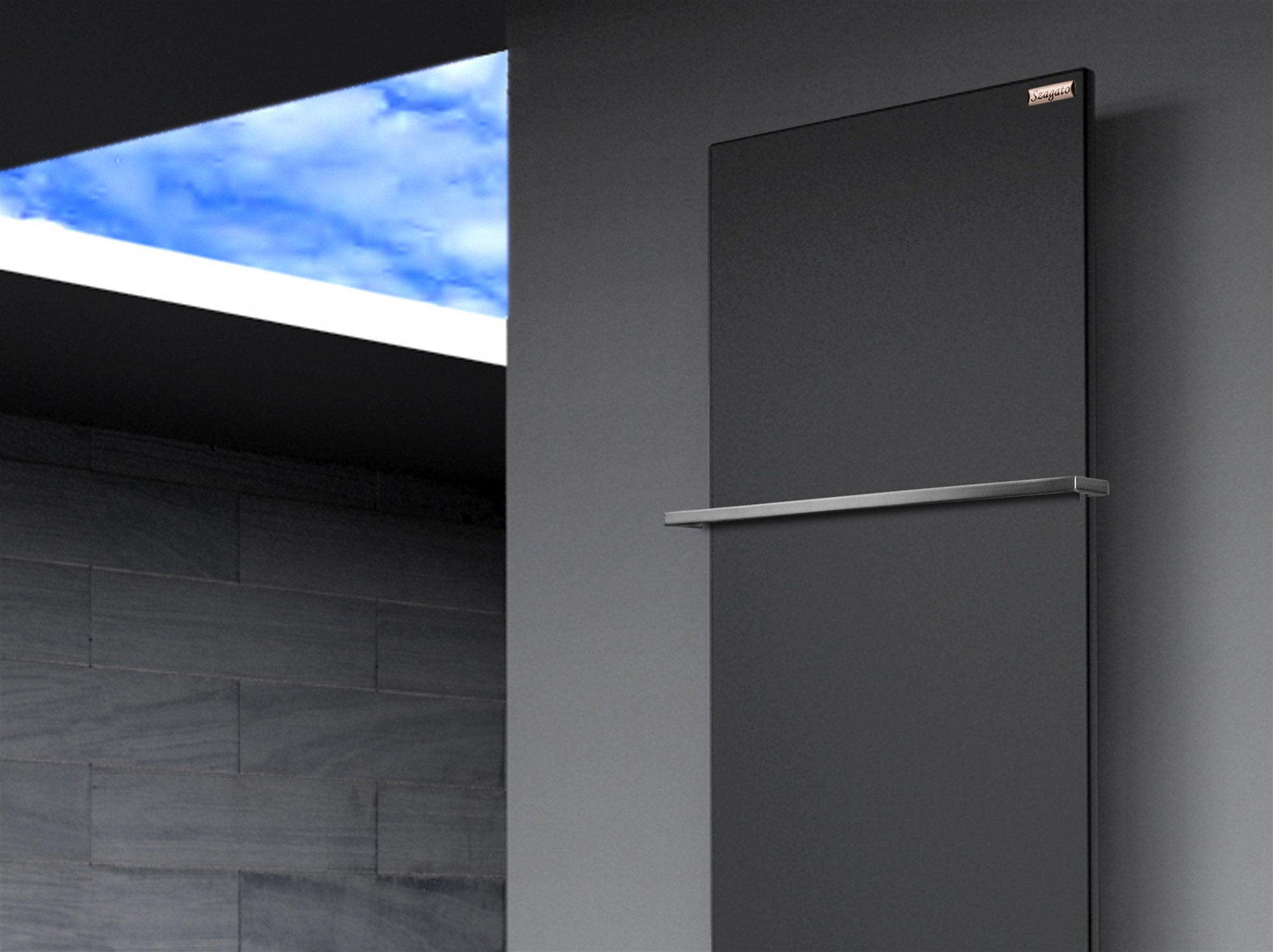 BADHEIZKÖRPER Design Mirror Steel 3 180x47cm 1118 Watt schwarz (+1 Halter 15mm) SZAGATO Designheizkörper Handtuchheizkörper mit Mittelanschluss