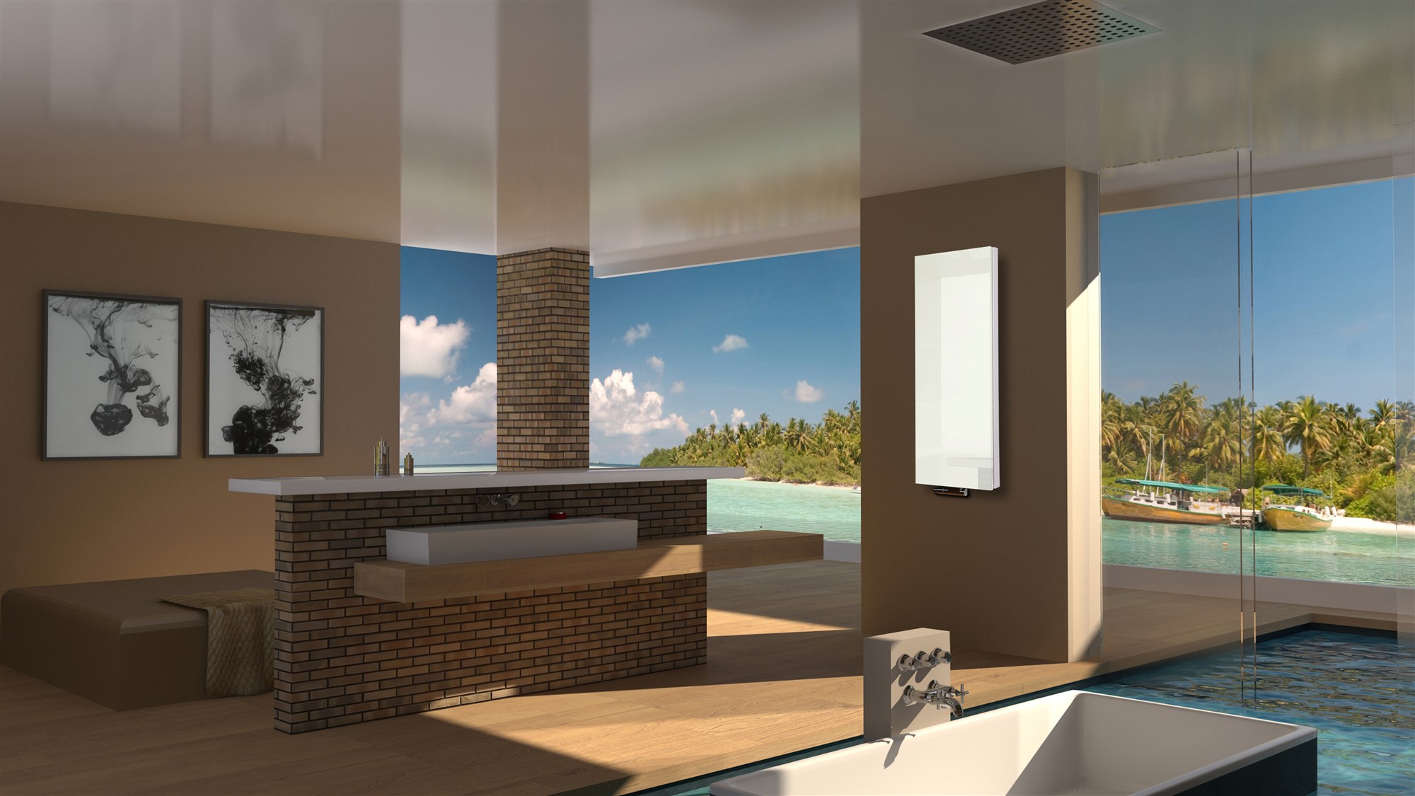 BADHEIZKÖRPER mit Glas Montevideo 5 Glasfront 120x47cm 1458 Watt weiß SZAGATO Designheizkörper Handtuchheizkörper mit Mittelanschluss Handtuchwärmer