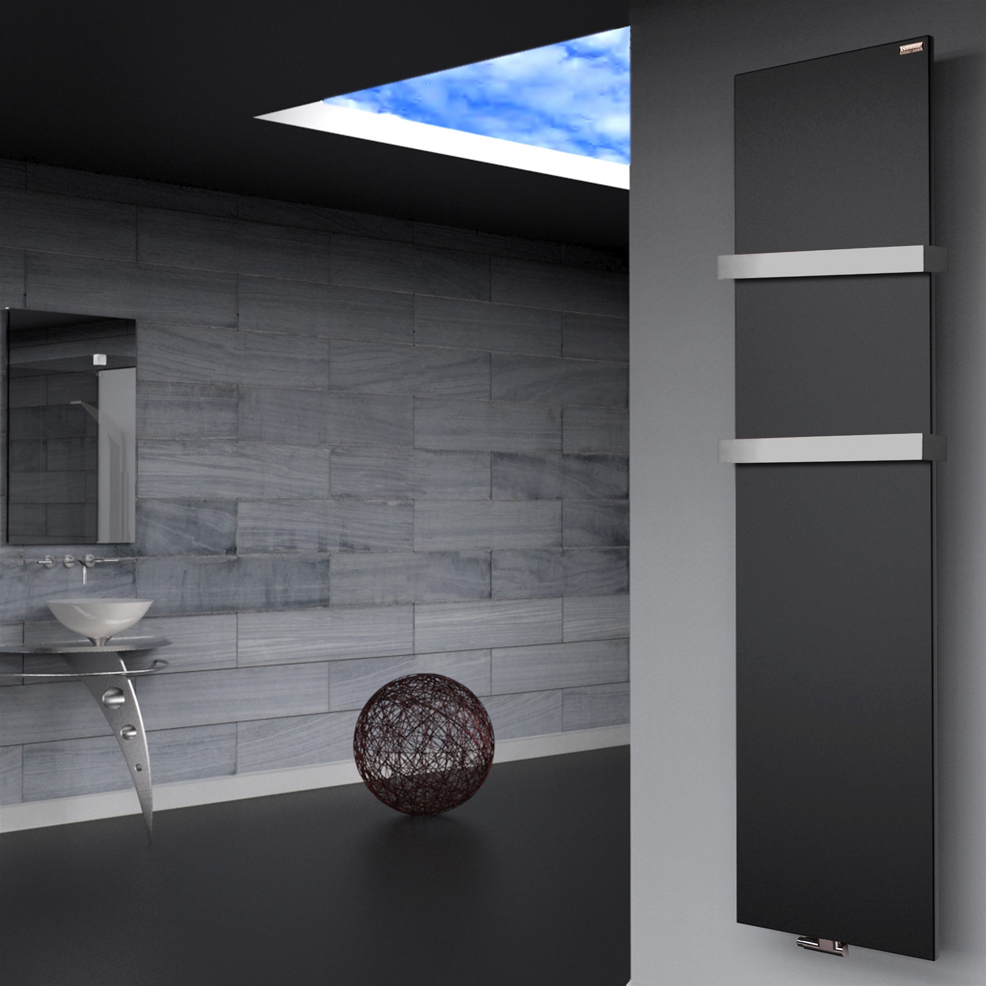 BADHEIZKÖRPER Design Mirror Steel 3 180x47cm 1118 Watt schwarz (+2 Halter 50mm) SZAGATO Handtuchheizkörper mit Mittelanschluss Handtuchwärmer