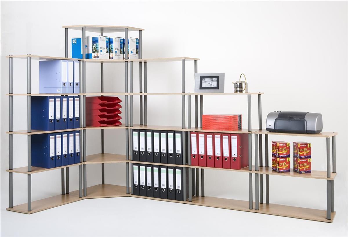 Wohnzimmerregal Bücherregal SZAGATO 74x69x30cm Ahorn Stahlrohr silber 3 Böden Made in Germany Ordnerregal Wohnregal Büroregal Holzregal