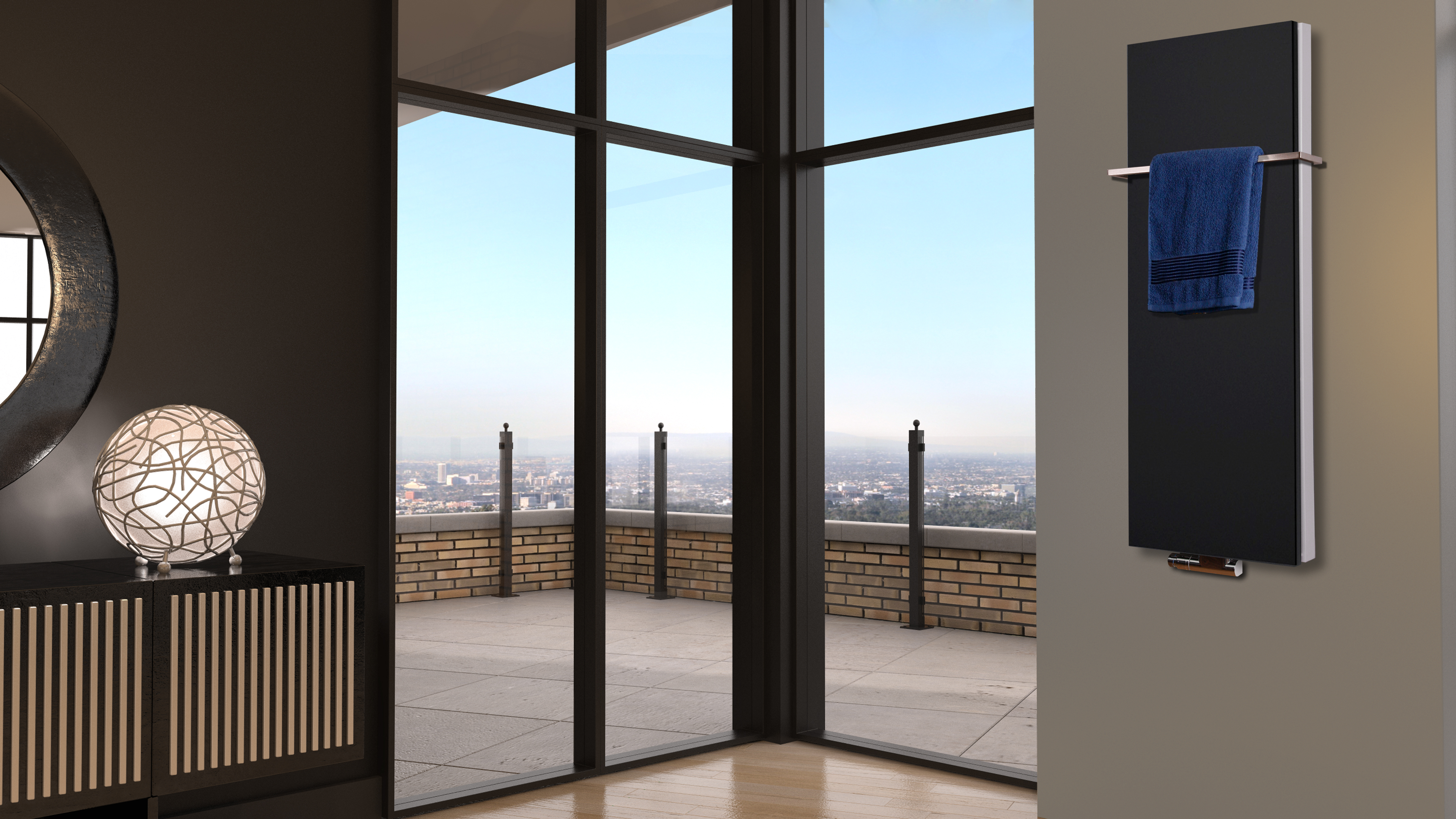 BADHEIZKÖRPER Design Mirror Steel 5 120x47cm 1458 Watt schwarz (+1 Halter 15mm) SZAGATO Designheizkörper Handtuchheizkörper mit Mittelanschluss