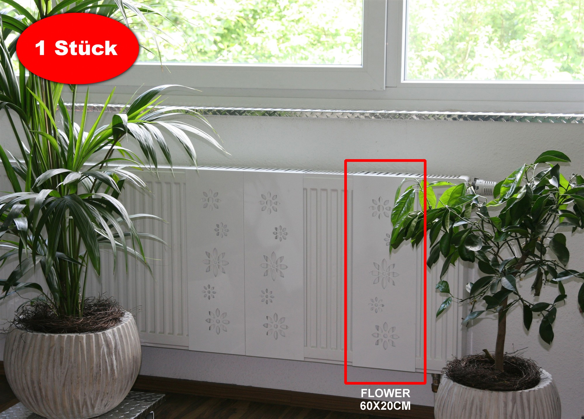 Heizkörperverkleidung 60x 20cm Design Flower weiß (1 Stück) SZAGATO Heizungsverkleidung Verkleidung Heizkörper Abdeckung Heizkörper Heizungsabdeckung