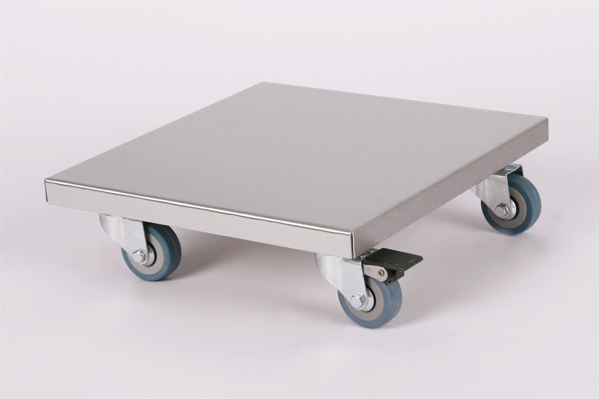 Rollbrett Pflanzenroller 30x30cm Edelstahl 150kg PU-Rolle + Bremse SZAGATO Made in Germany Blumenuntersetzer Möbelroller Outdoor Blumenroller