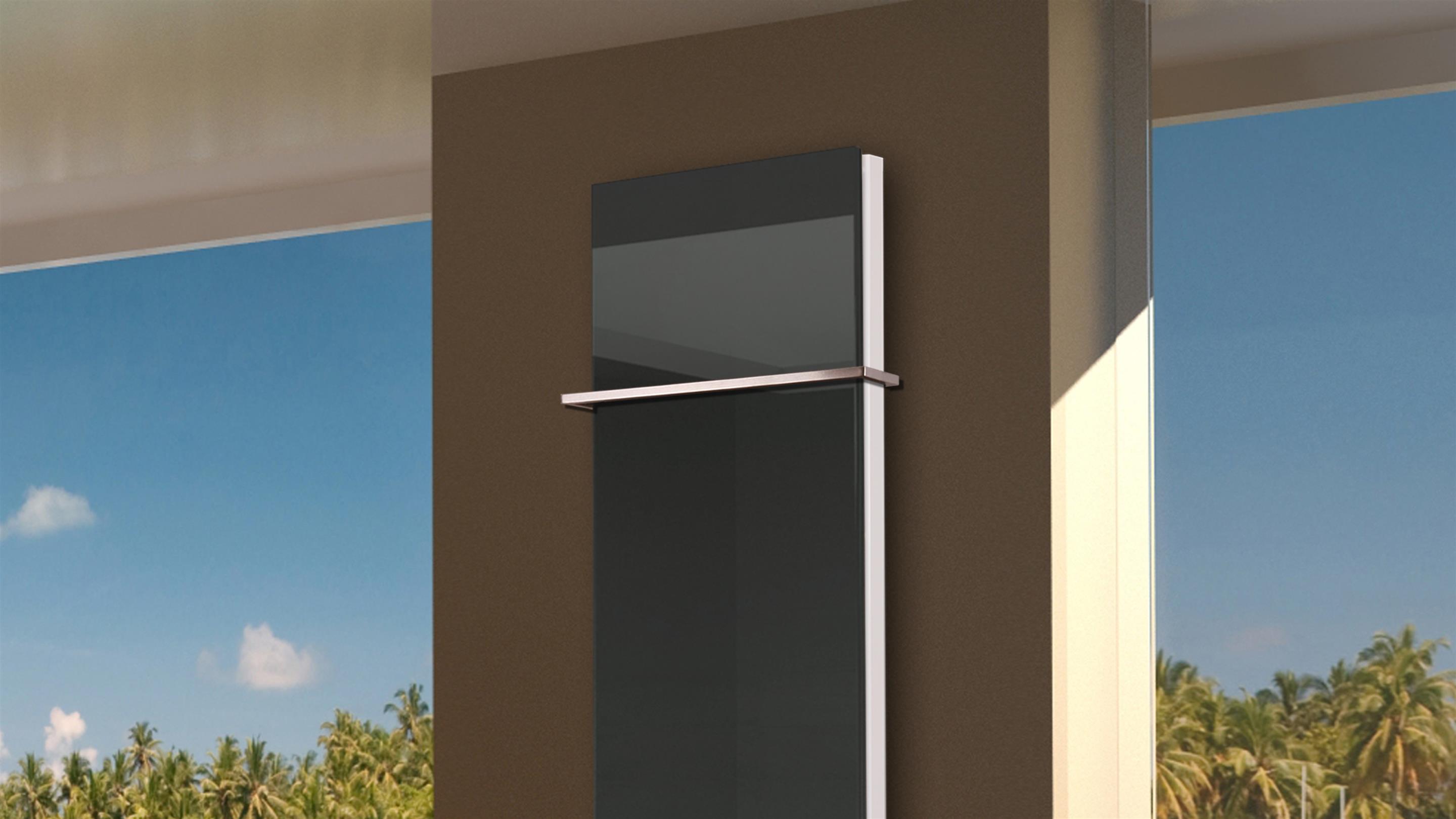 BADHEIZKÖRPER mit Glas Montevideo 6 Glasfront 180x47cm 1964 Watt anthrazit - moonstone +1 Halter 15mm SZAGATO Designheizkörper mit Mittelanschluss