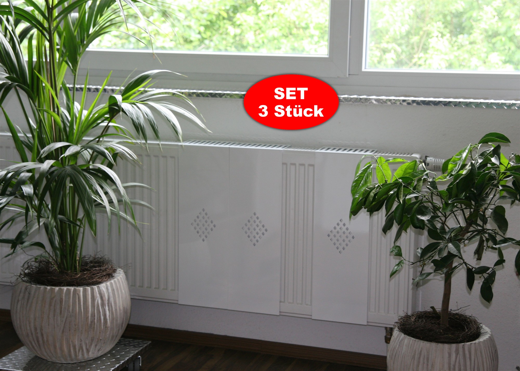 Heizkörperverkleidung 60 x 20cm Design Raute weiß (SET= 3 Stück) SZAGATO Heizungsverkleidung Verkleidung Heizkörper Abdeckung für Heizkörper