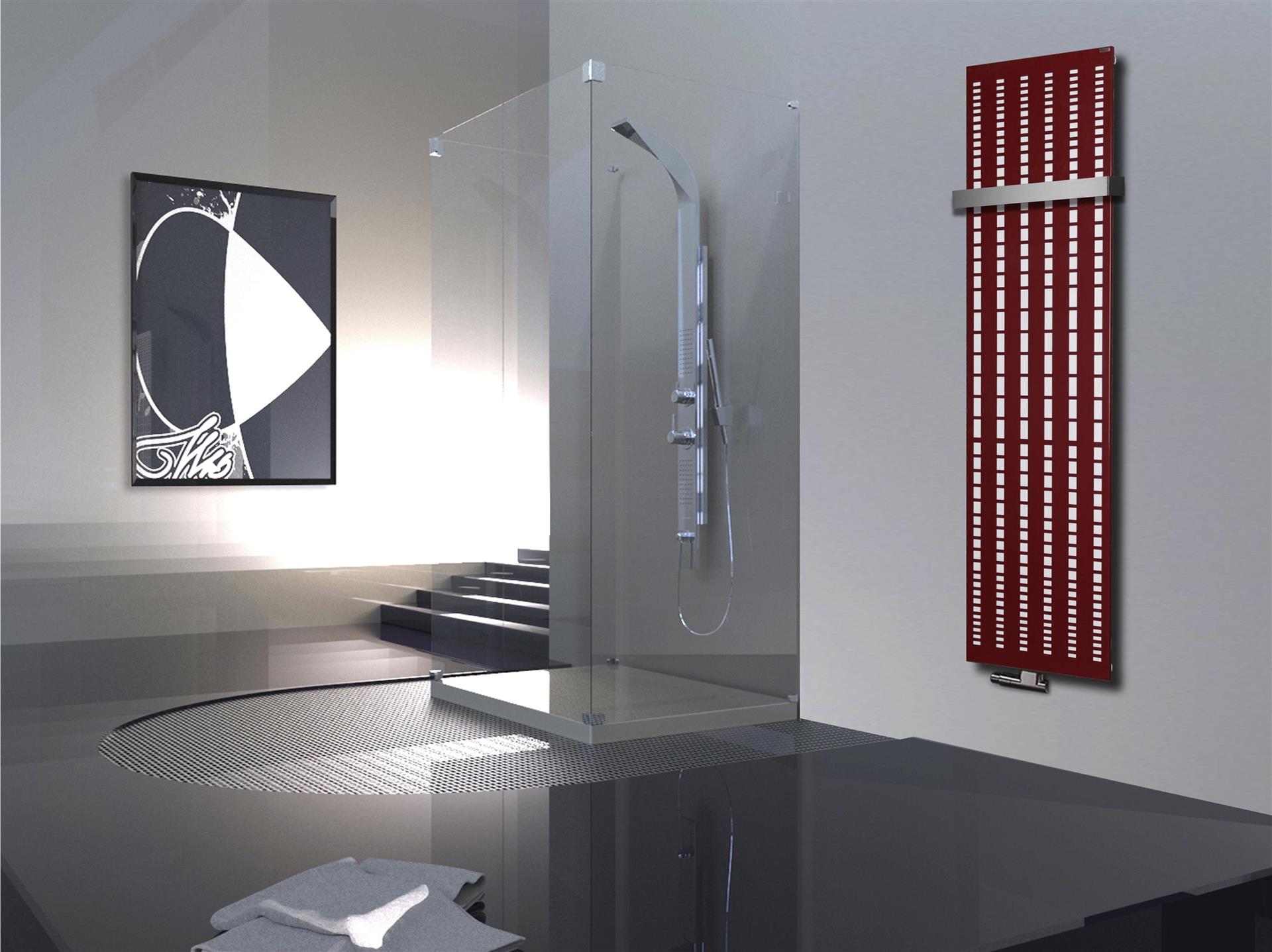 BADHEIZKÖRPER Design broken Mirror 3 180x47cm 1118 Watt rot +1 Halter 50mm SZAGATO Designheizkörper Handtuchheizkörper Mittelanschluss Handtuchwärmer