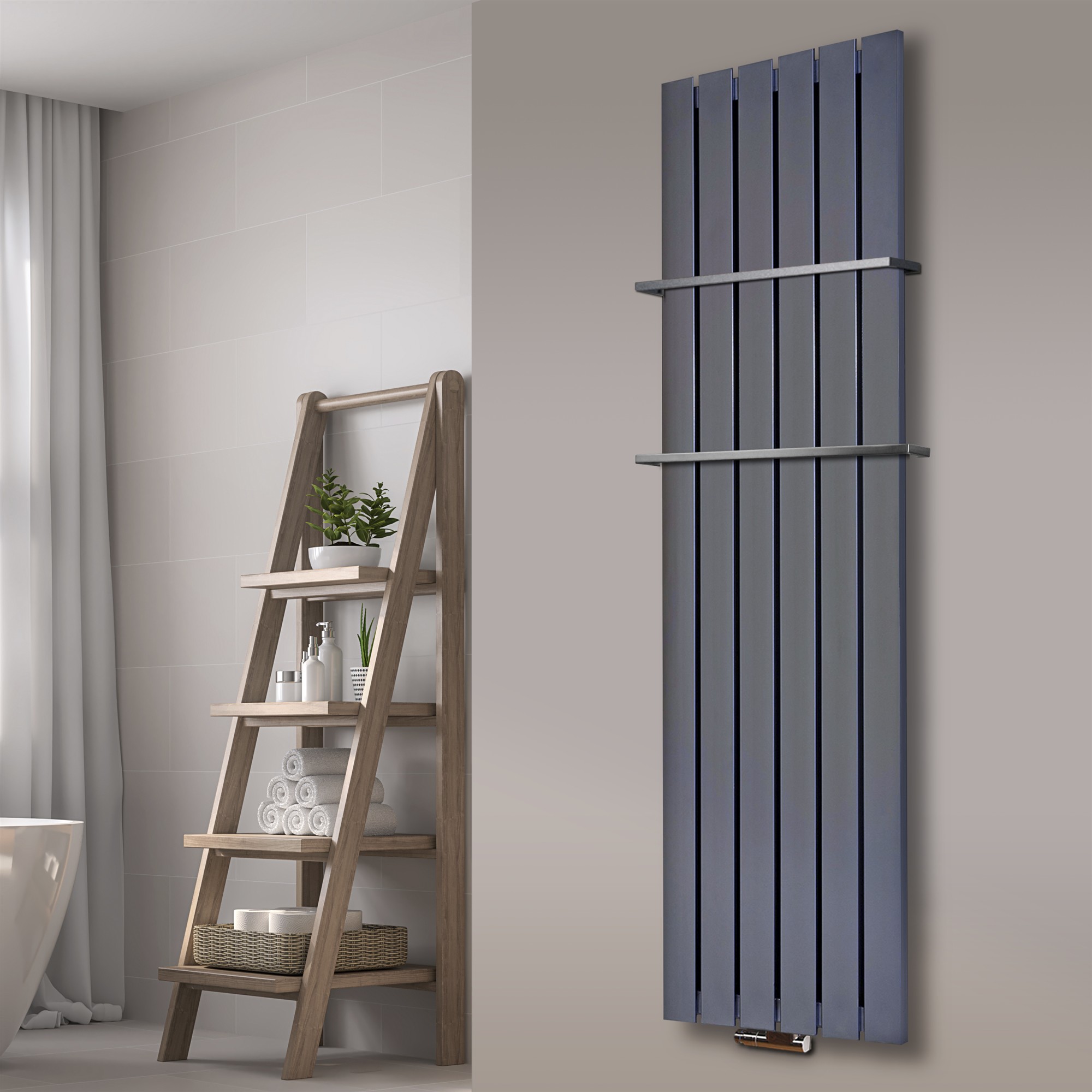 BADHEIZKÖRPER Design Peking 3 180x47cm Edelstahloptik (+2 Halter 15mm) SZAGATO Designheizkörper Handtuchheizkörper mit Mittelanschluss Handtuchwärmer