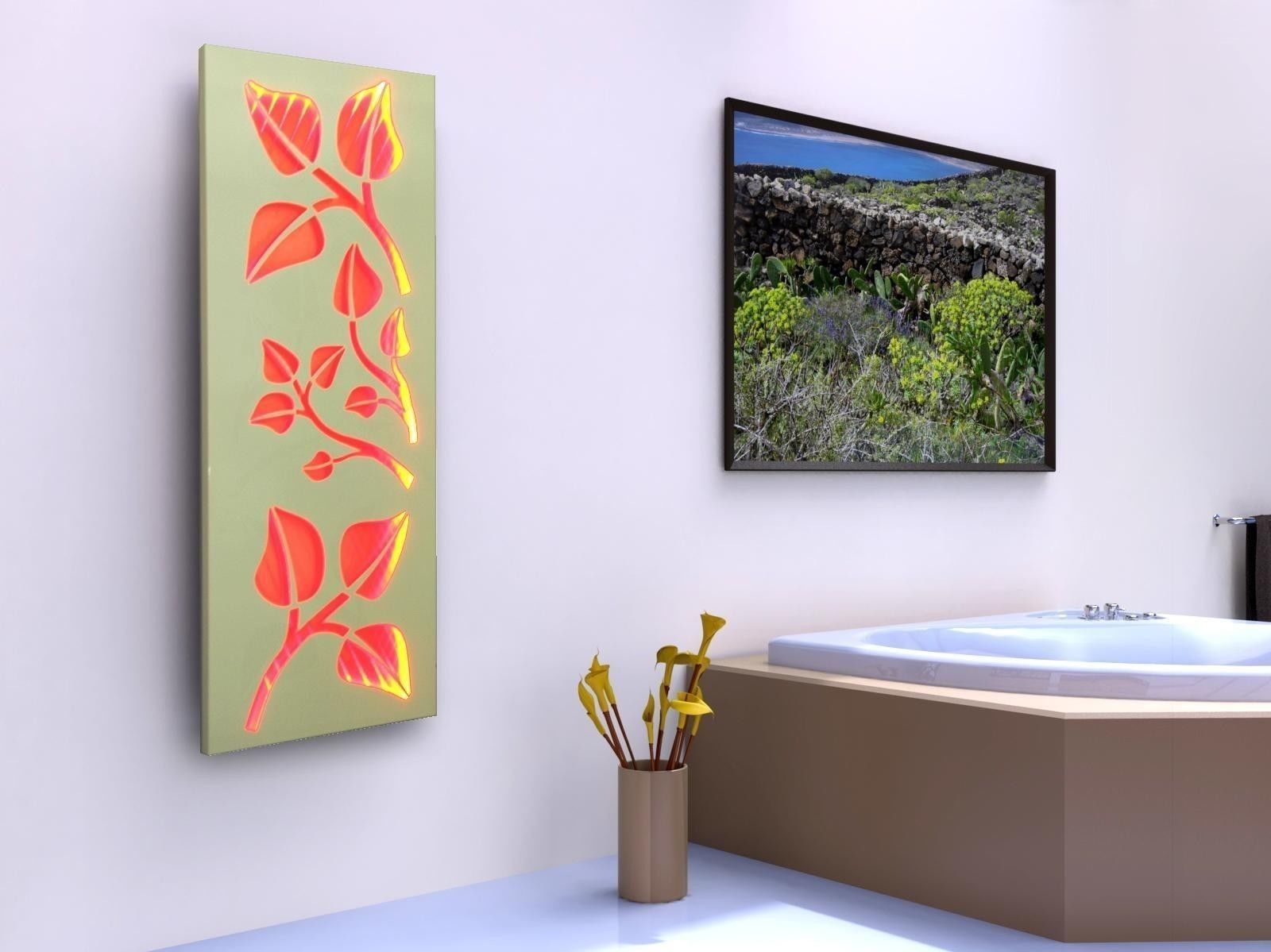 Badheizkörper mit LED Design Leaves 2 120x47cm 799 Watt weiß SZAGATO Designheizkörper Handtuchheizkörper mit Mittelanschluss Handtuchwärmer