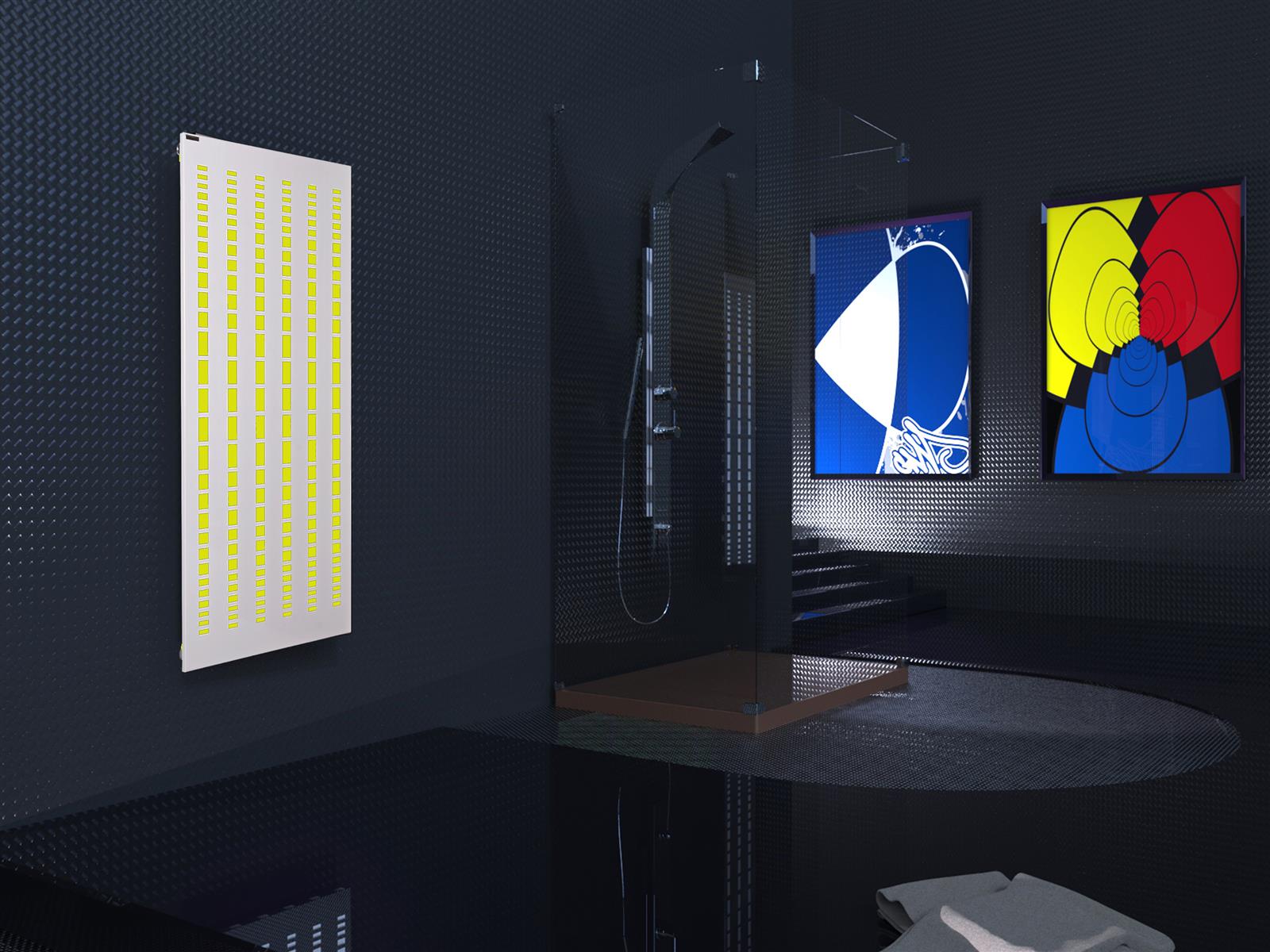 Badheizkörper mit LED Broken Mirror 2 120x47cm 799 Watt weiß SZAGATO Designheizkörper Handtuchheizkörper mit Mittelanschluss Handtuchwärmer