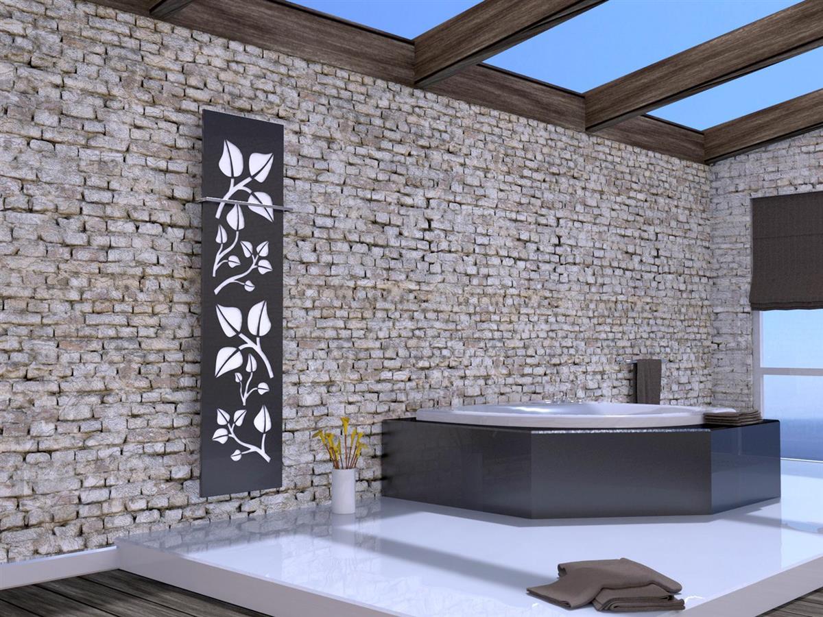 BADHEIZKÖRPER Design Leaves 3 180x47cm 1118 Watt anthrazit - moonstone (+1 Halter 15mm) SZAGATO Designheizkörper Handtuchheizkörper Mittelanschluss