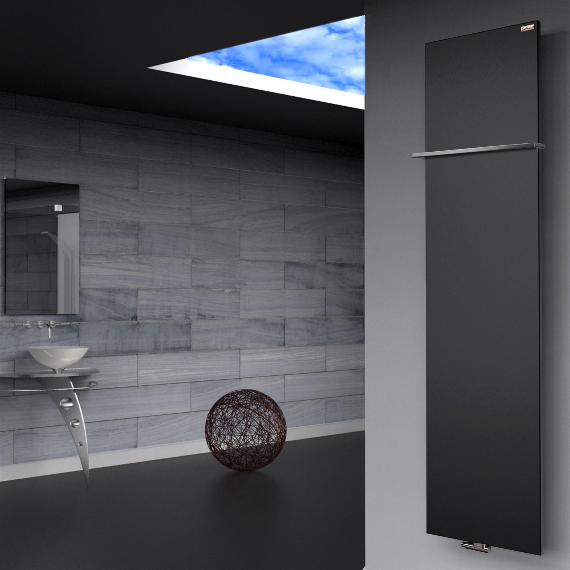 BADHEIZKÖRPER Design Mirror Steel 3 180x47cm 1118 Watt schwarz (+1 Halter 15mm) SZAGATO Designheizkörper Handtuchheizkörper mit Mittelanschluss